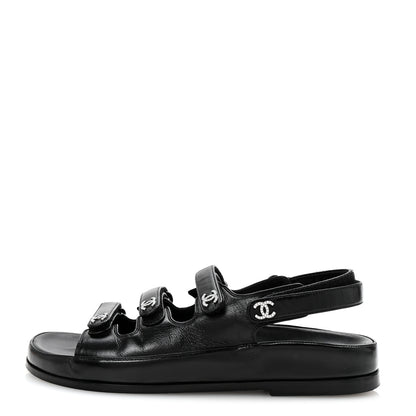 Chanel Lambskin Crystal CC Velcro Dad Sandals 37 Black 1 of 10