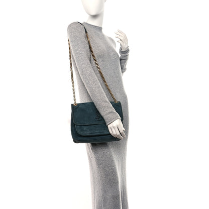 Saint Laurent Suede Monogram Medium Niki Chain Satchel Green 2 of 11
