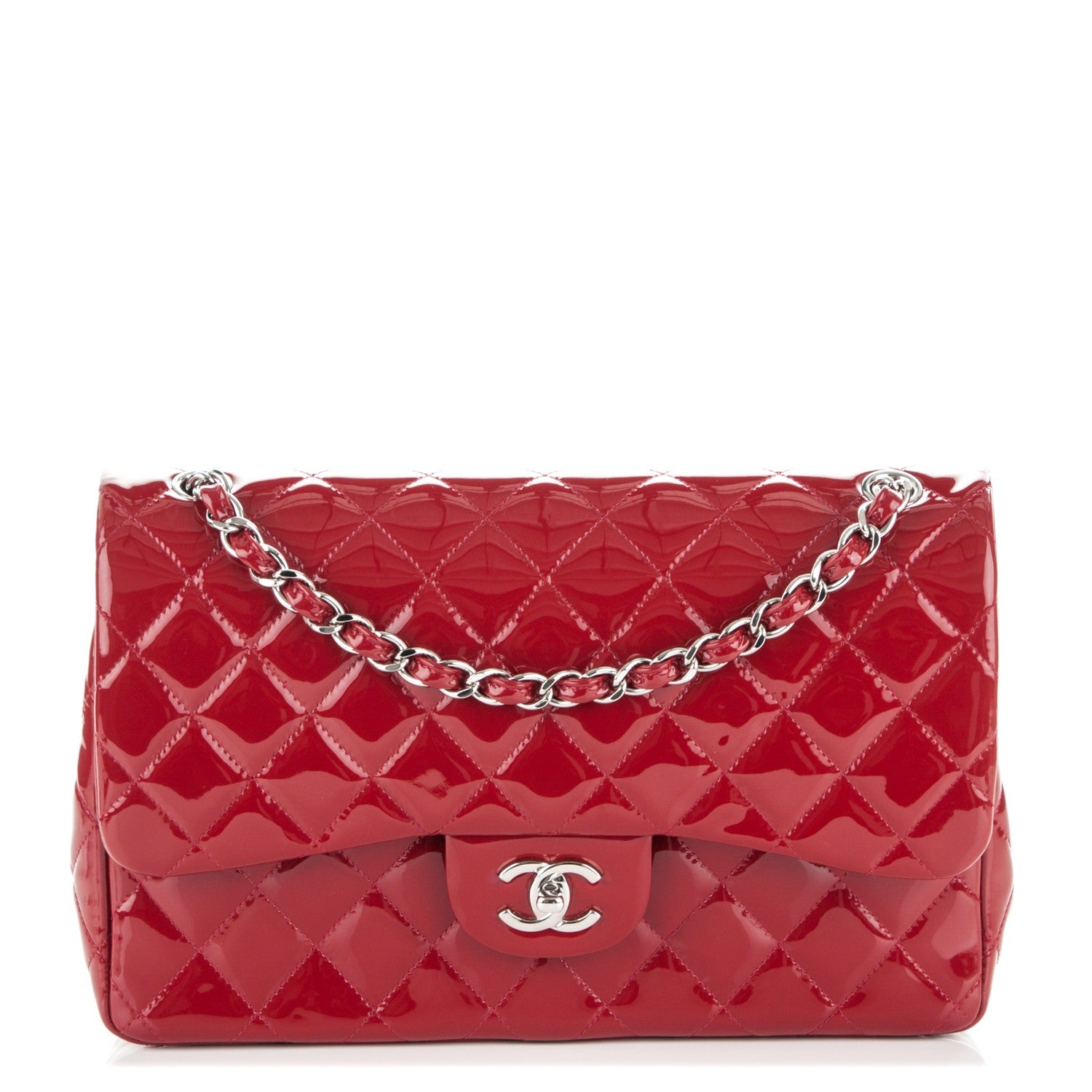 Chanel Patent Quilted Jumbo Double Flap Dark Red 1 of 7