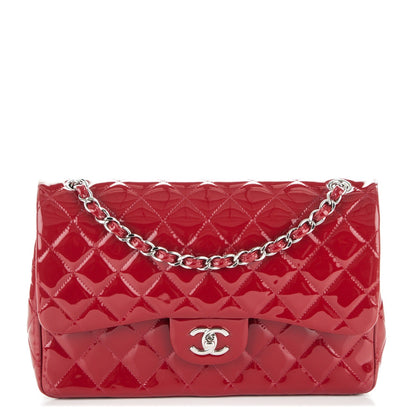 Chanel Patent Quilted Jumbo Double Flap Dark Red 1 of 7