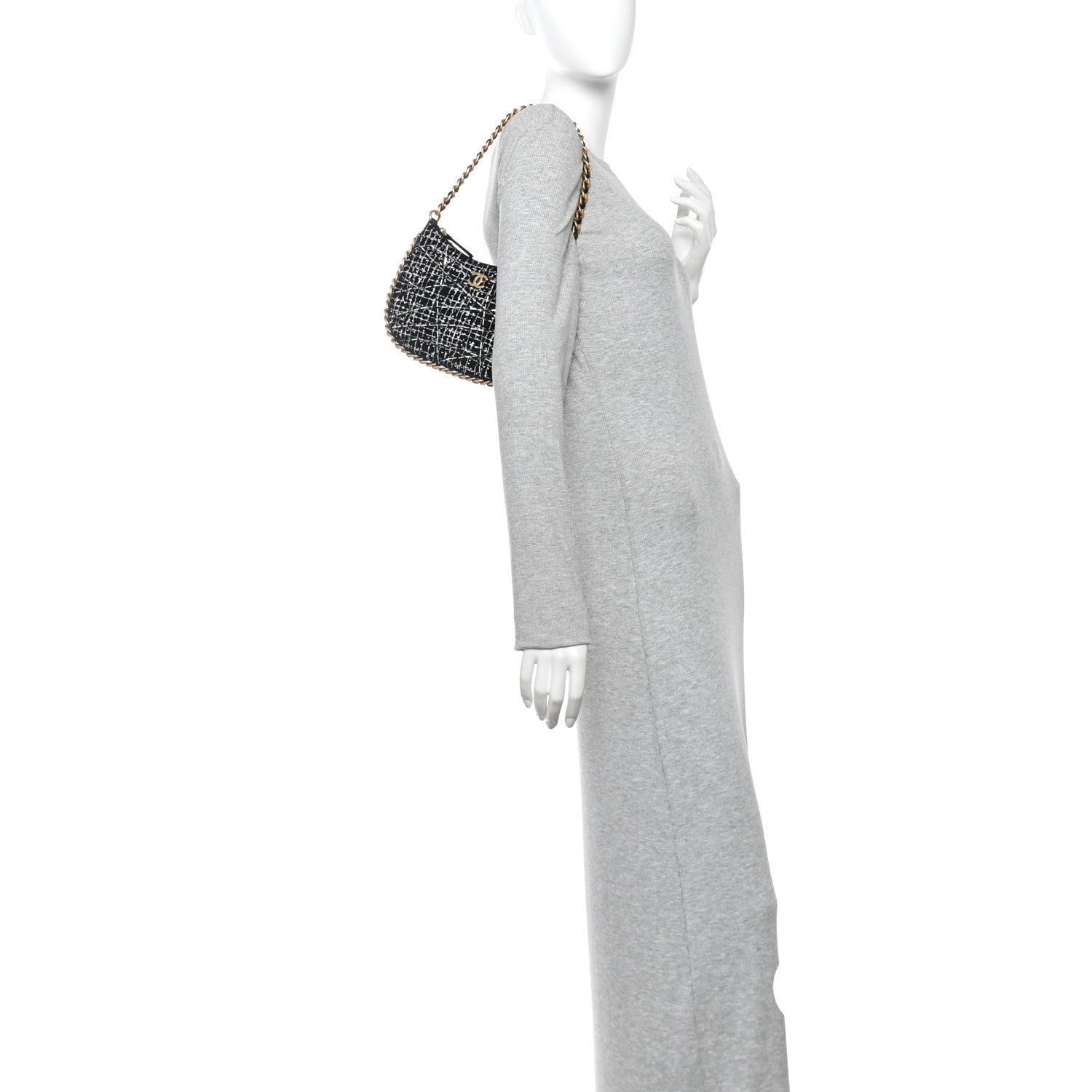 Chanel Tweed Sequin Quilted Trendy Chain Around Hobo Black White 2 of 11