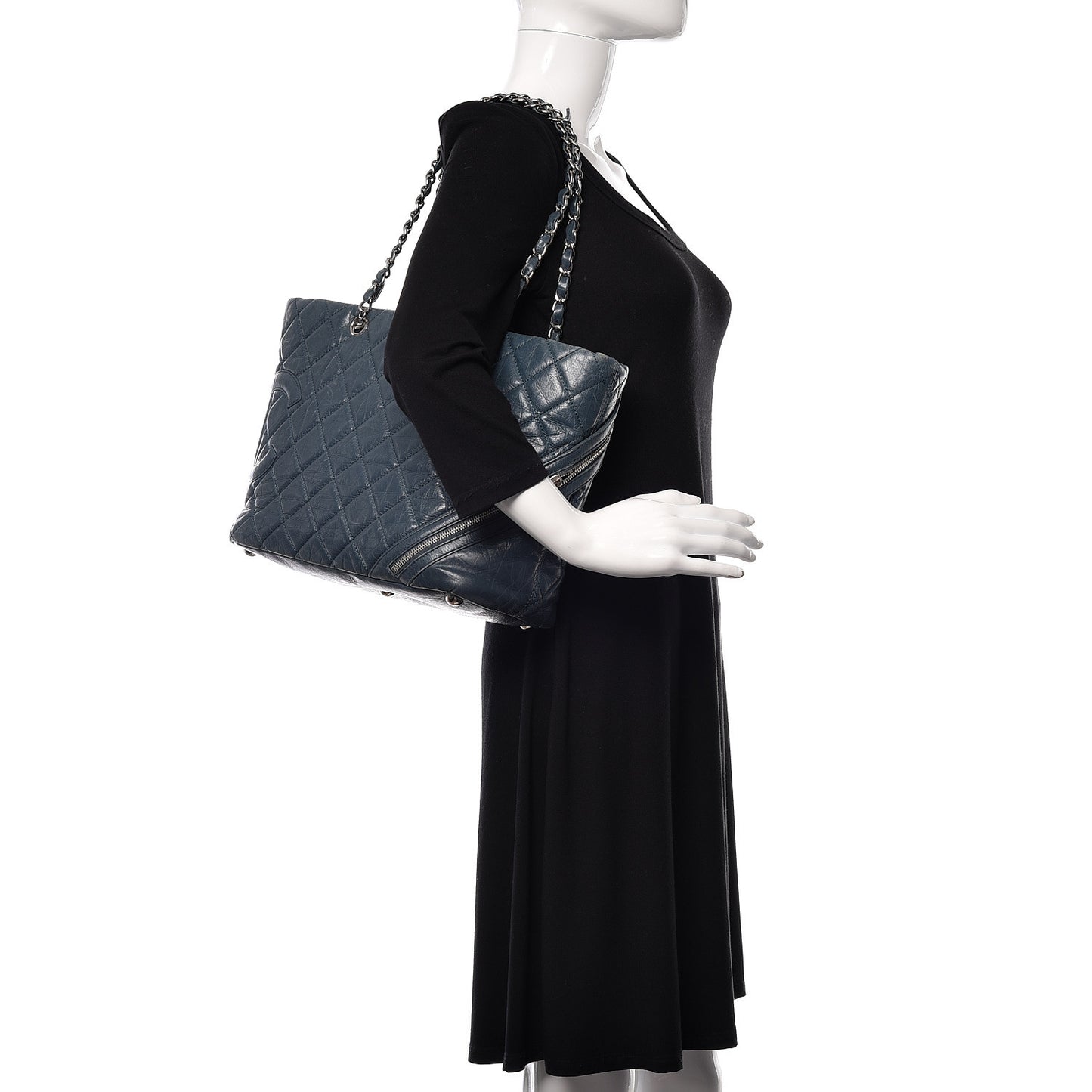 Aged Calfskin Quilted Large Cotton Club Tote Blue