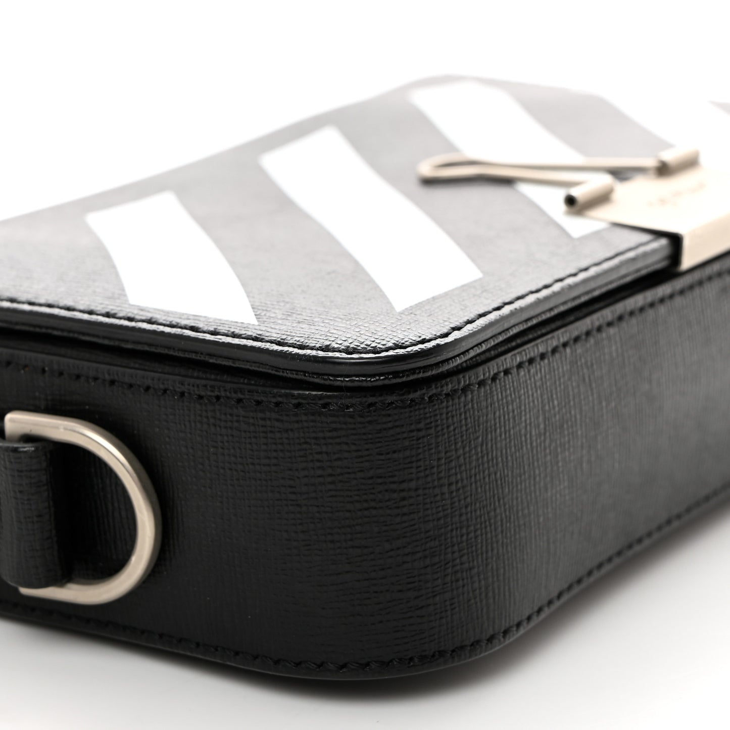 Saffiano Striped Mini Diag Binder Clip Bag Black White