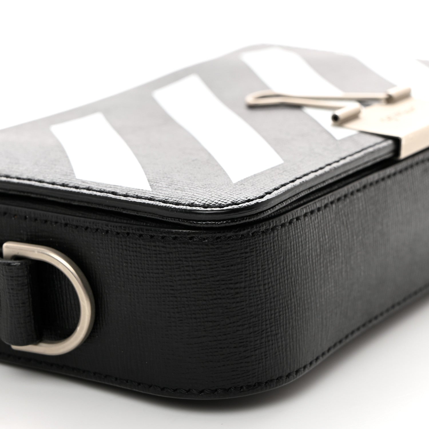 Off-White Saffiano Striped Mini Diag Binder Clip Bag Black White 9 of 11