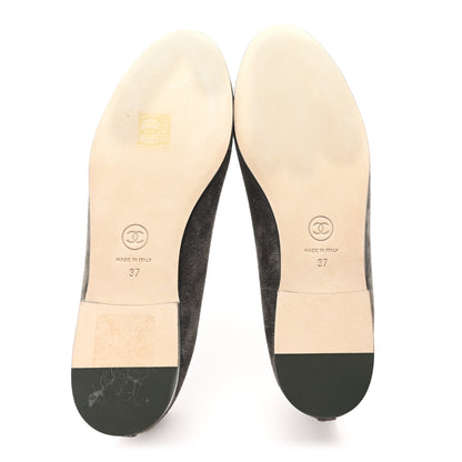 Chanel Suede Cap Toe CC Ballerina Flats 37 Grey Green 6 of 9