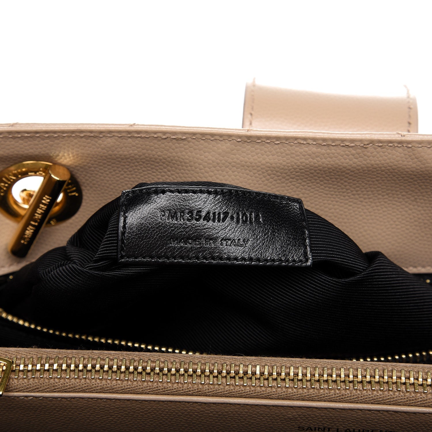 Saint Laurent Grain De Poudre Matelasse Chevron Monogram Shopping Bag Dark Beige 9 of 13
