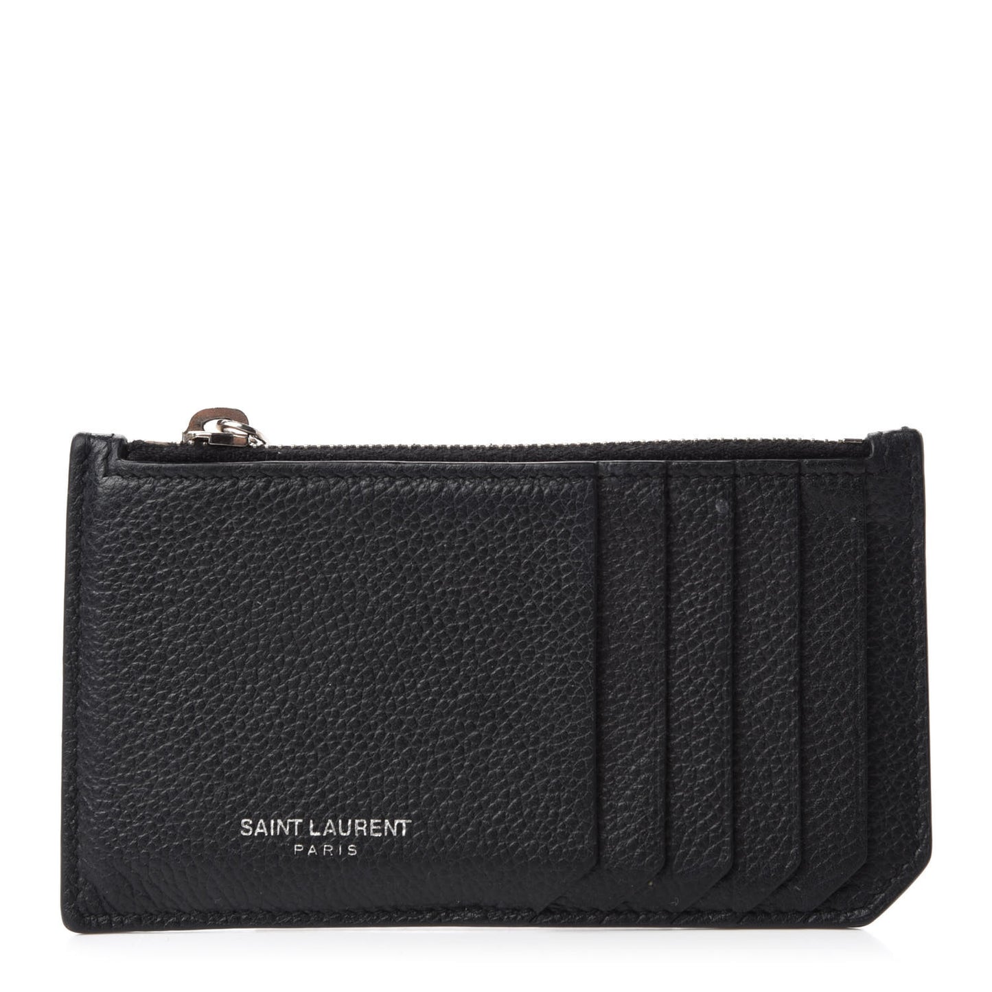 Grained Calfskin 5 Fragments Zip Pouch Card Holder Black