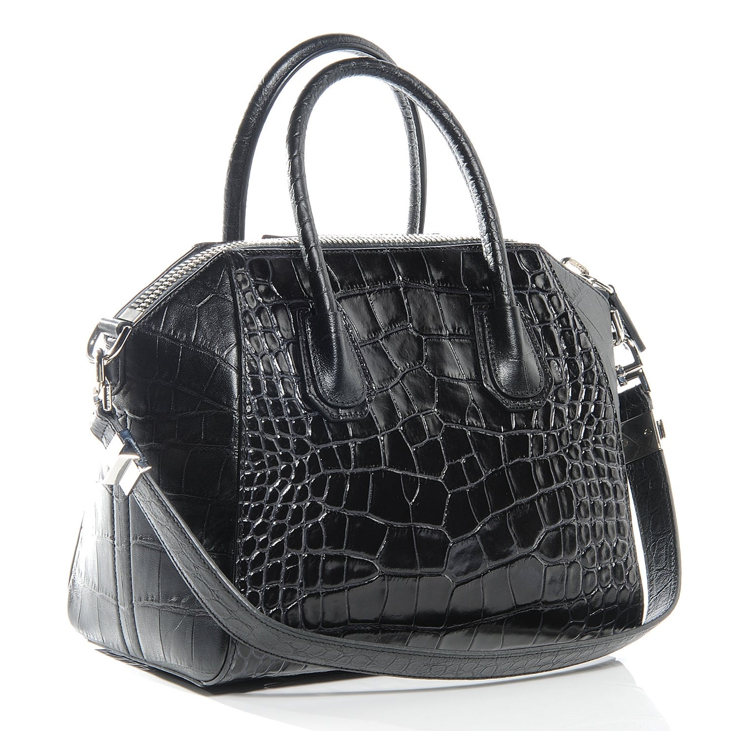 Calfskin Crocodile Embossed Small Antigona Black