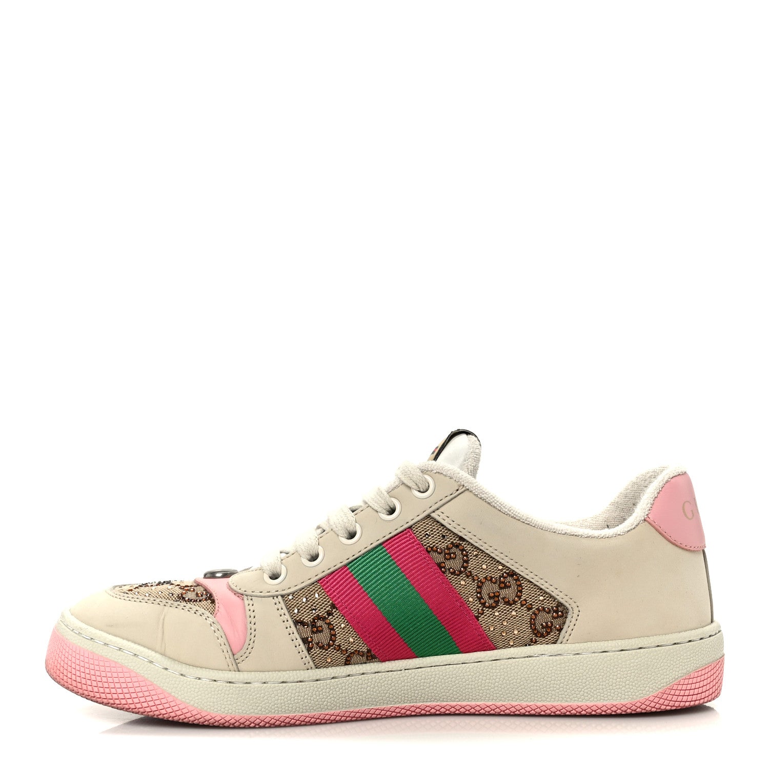 Gucci Calfskin GG Supreme Crystals Web Screener Sneakers 38 Beige Ebony Wild Rose 1 of 10