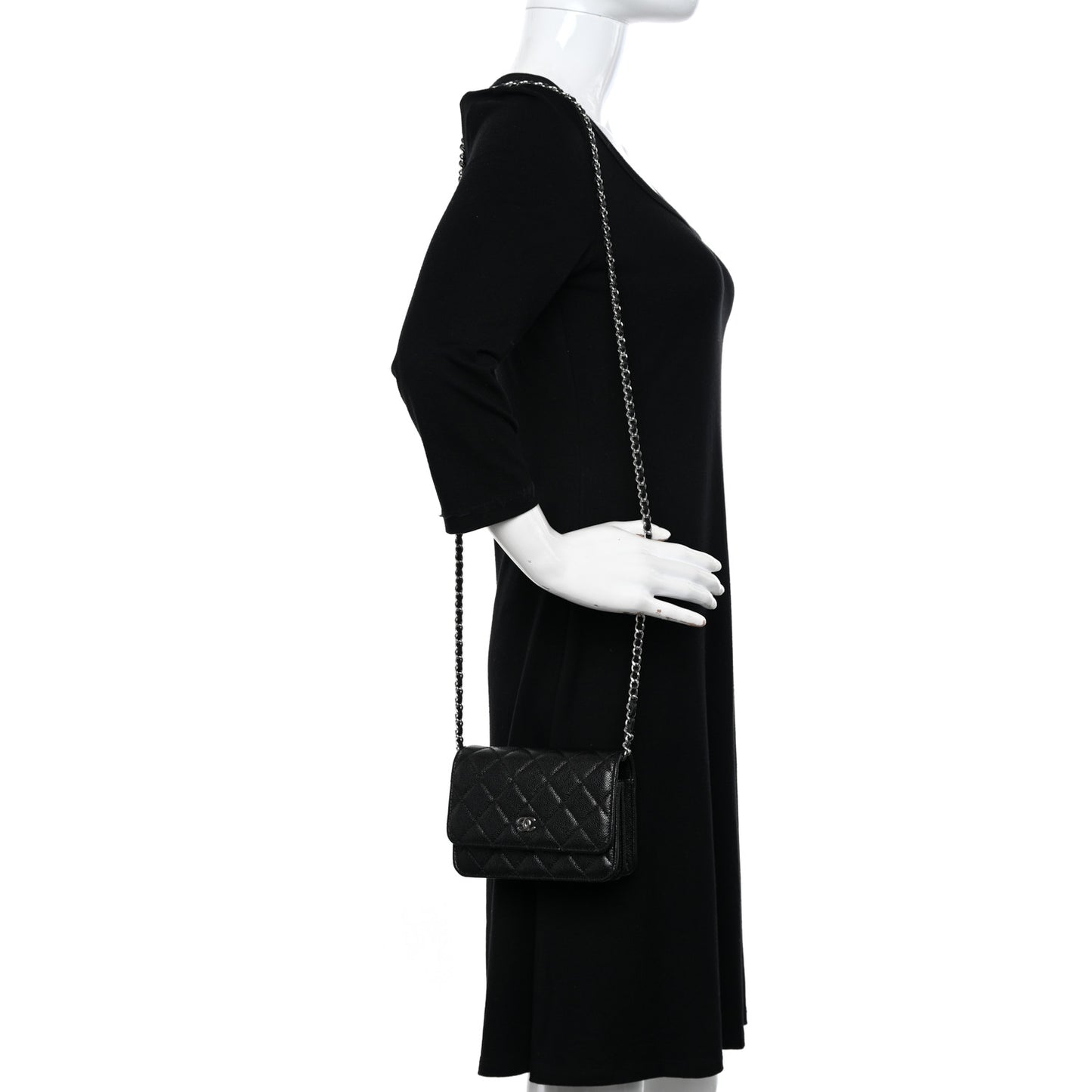Caviar Quilted Mini Wallet On Chain WOC Black