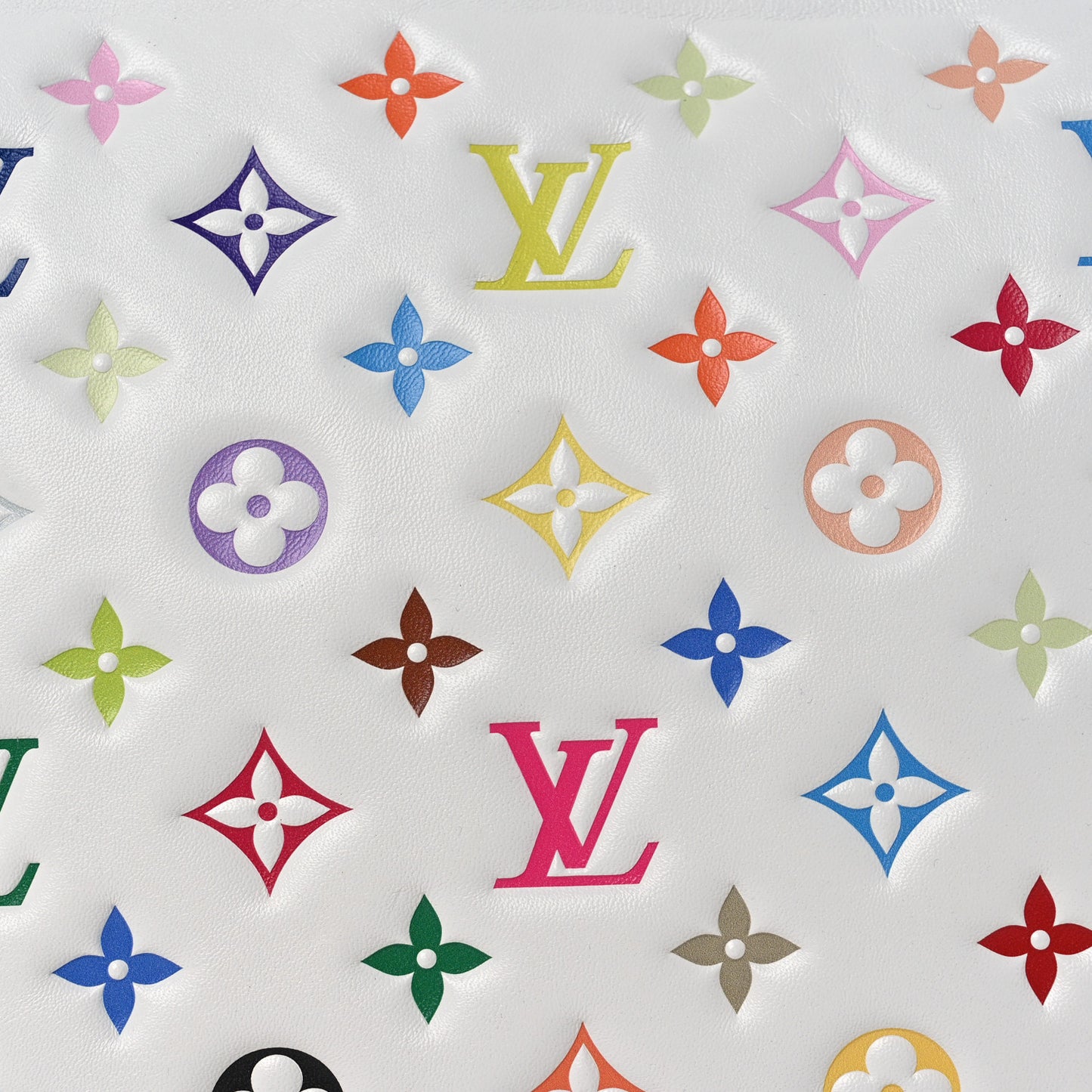 LV x TM Lambskin Embossed Monogram Coussin PM White Multicolor