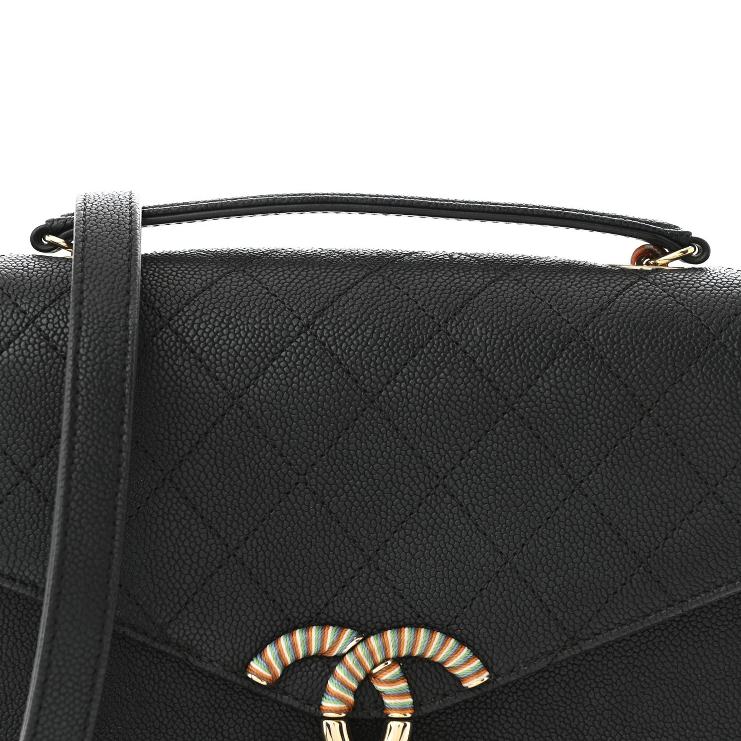 Grained Calfskin Quilted Small Cuba Top Handle Flap Black