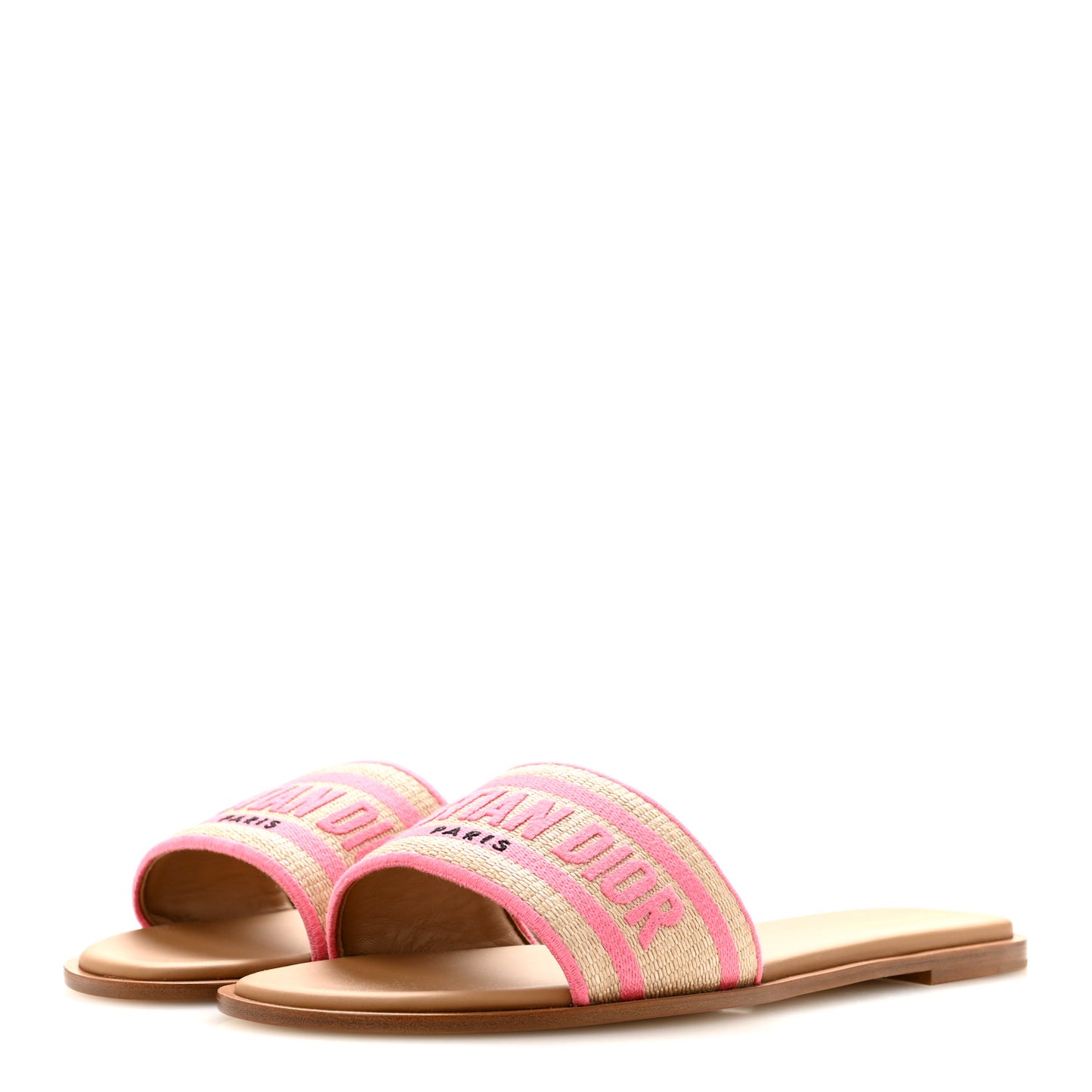 Straw Embroidered Dway Flat Slide Sandals 41 Rose Begonia