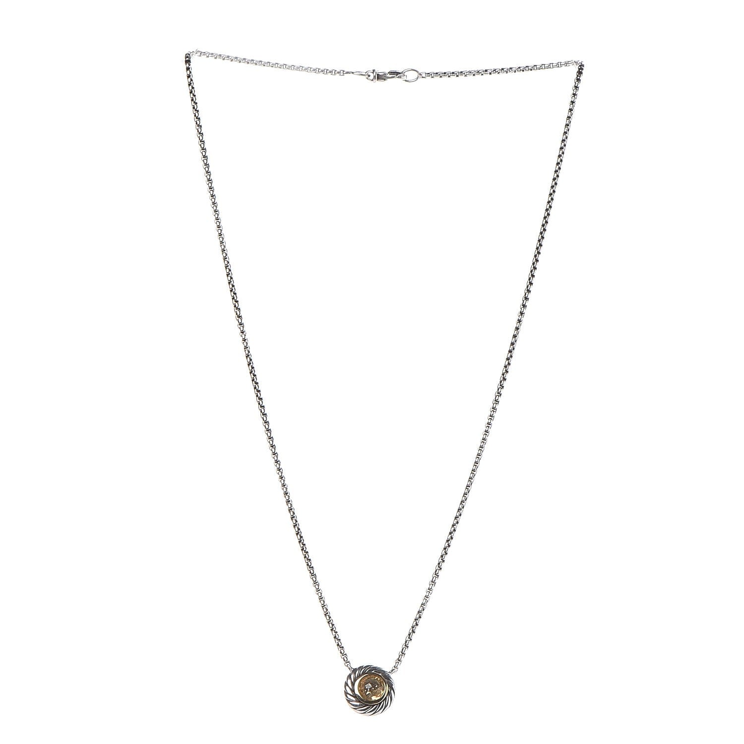 David Yurman Sterling Silver 18K Yellow Gold Citrine Cookie Necklace 3 of 6