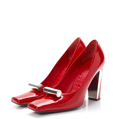 Louis Vuitton Patent Pumps 38.5 Red Silver 3 of 15