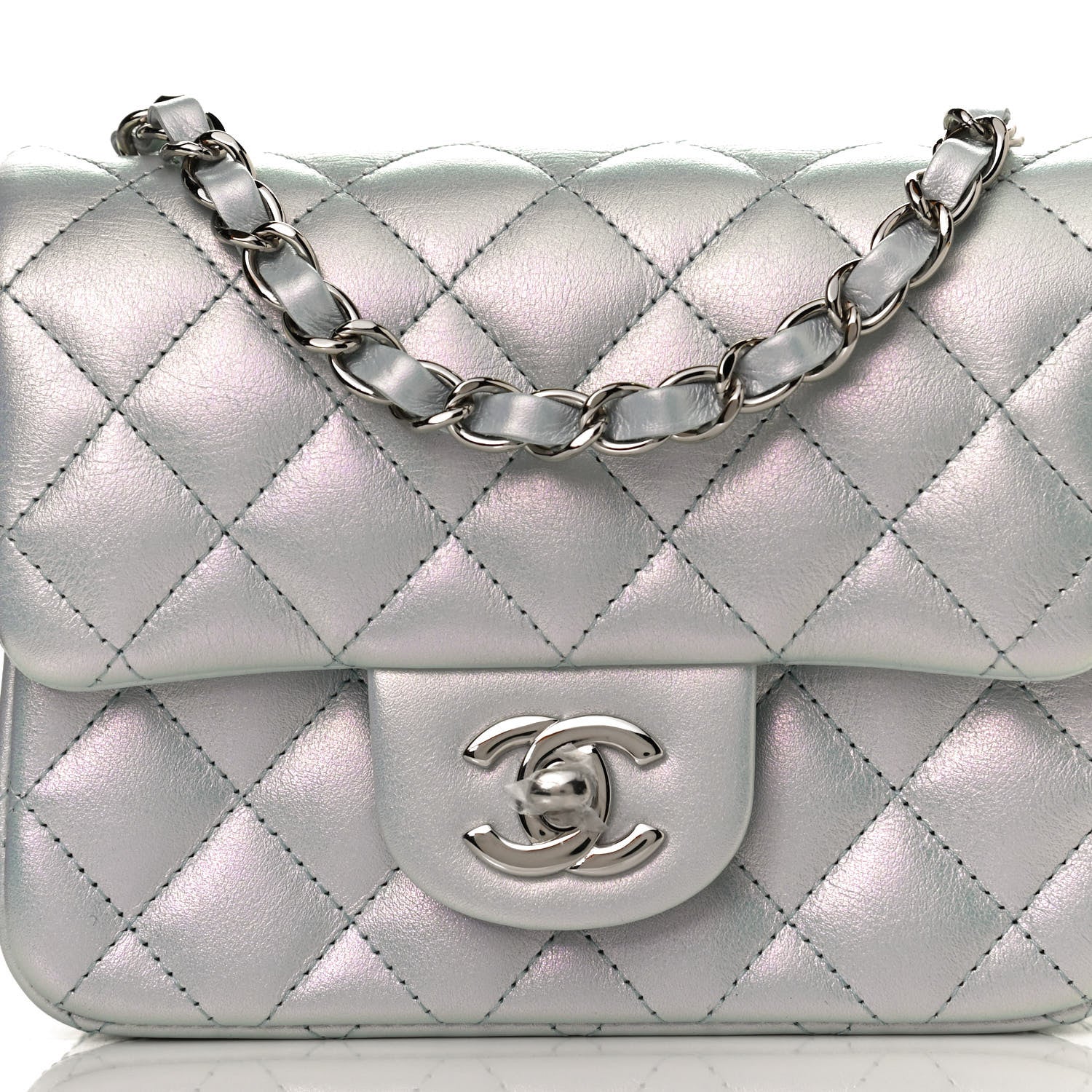 Chanel Iridescent Lambskin Quilted Mini Square Flap Light Blue 8 of 10