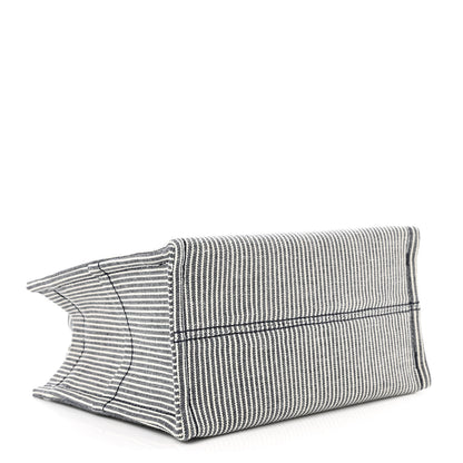 Celine Canvas Calfskin Striped Triomphe Small Cabas Thais Navy Blue 4 of 9