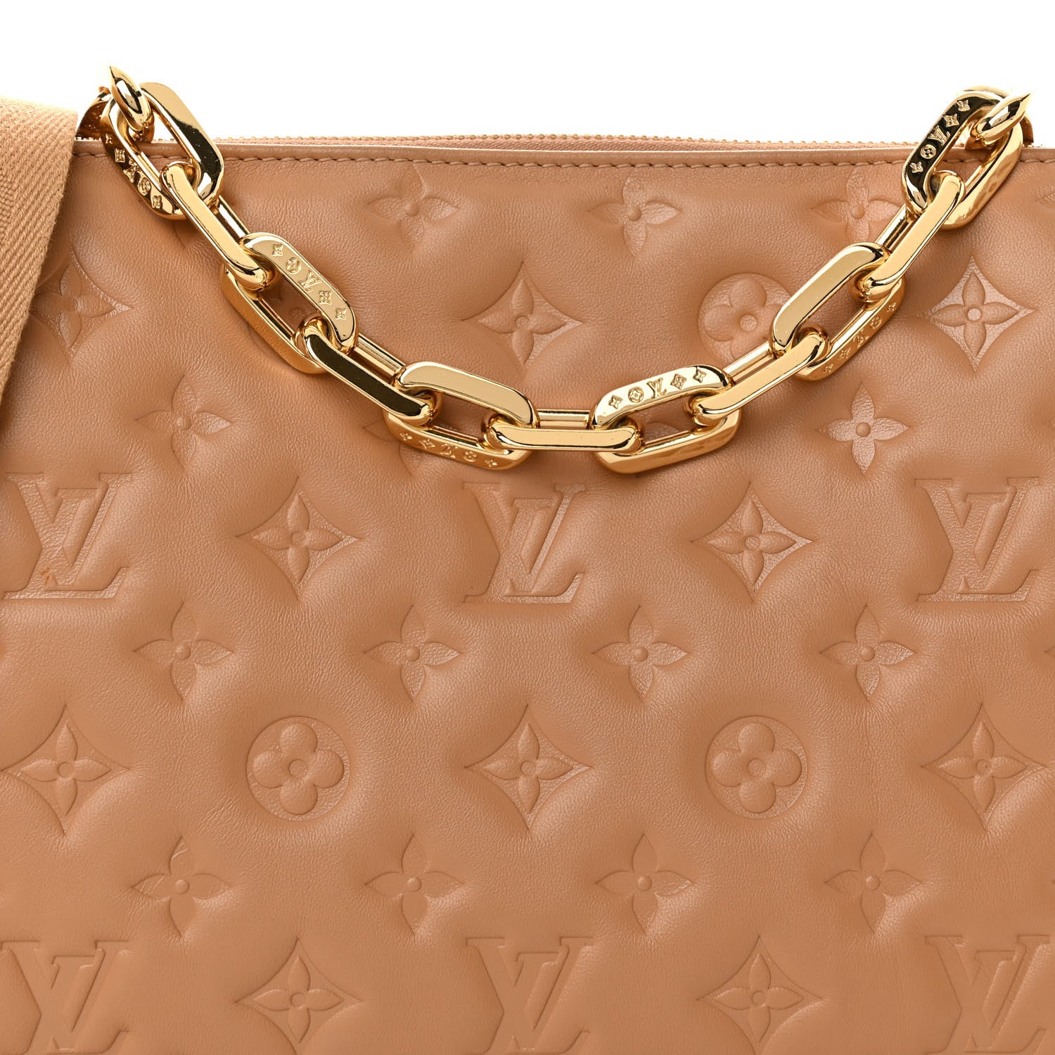 Louis Vuitton Lambskin Embossed Monogram Coussin PM Camel 9 of 11