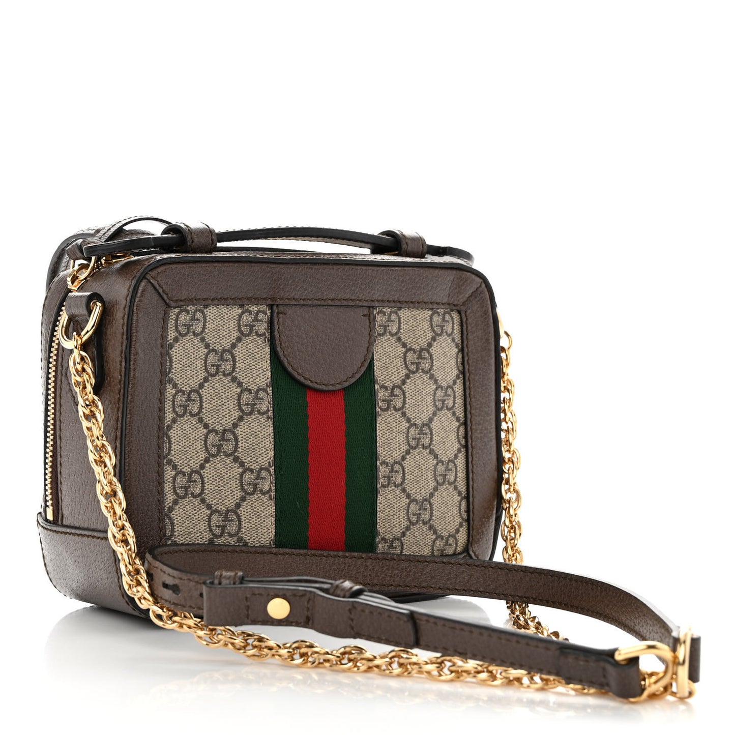 GG Supreme Monogram Mini Ophidia Top Handle Shoulder Bag Brown