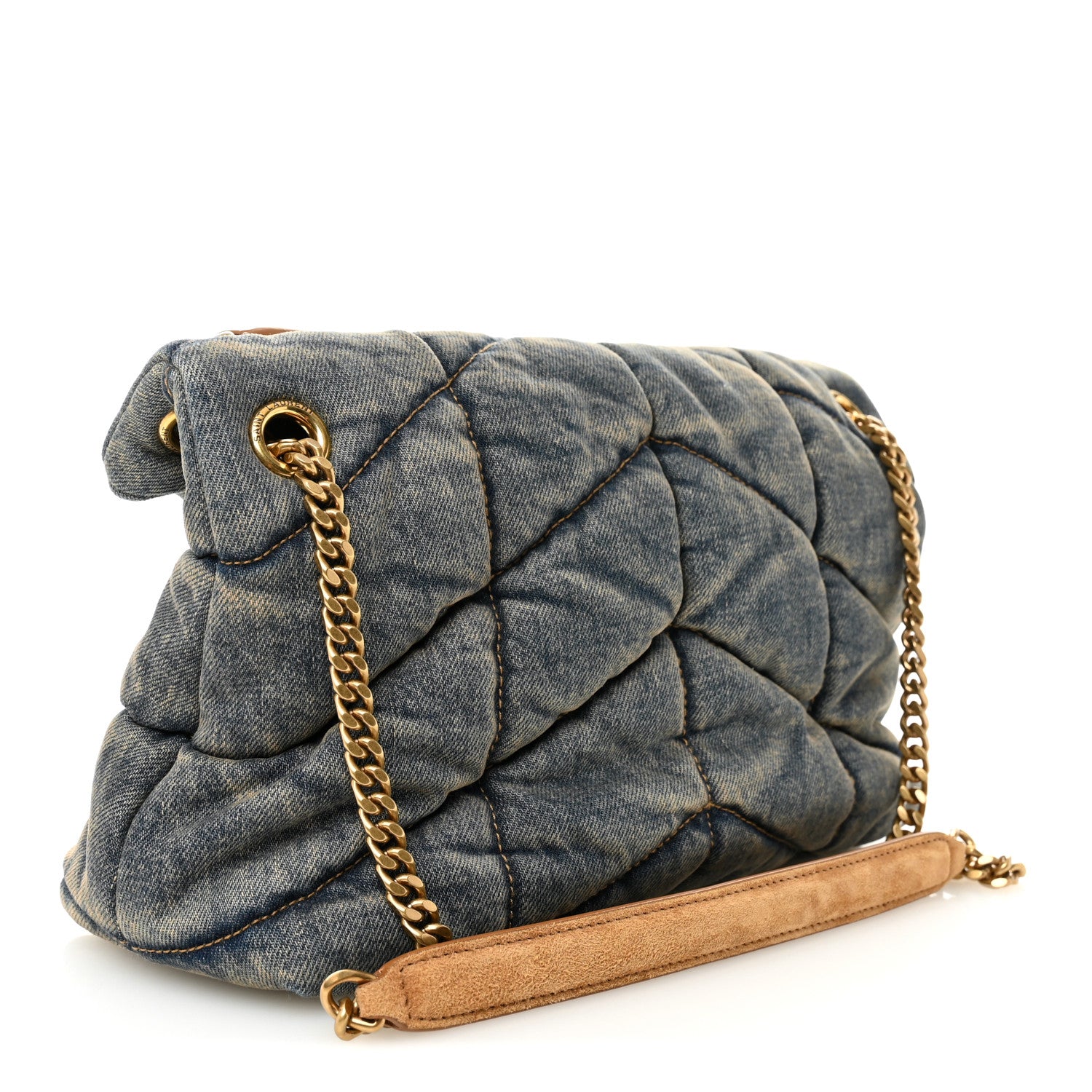 Saint Laurent Denim Quilted Small Loulou Puffer Monogram Chain Satchel Blue Cinnamon 5 of 8