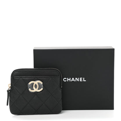 Chanel Caviar Metal Quilted Striated Zip Card Holder Wallet Black 8 of 8