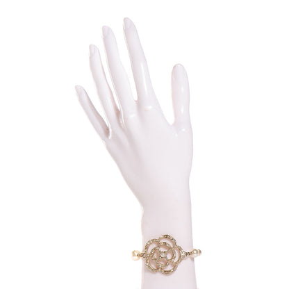 Chanel Swarovski Crystal Camellia Pearl CC Bracelet Gold 2 of 5