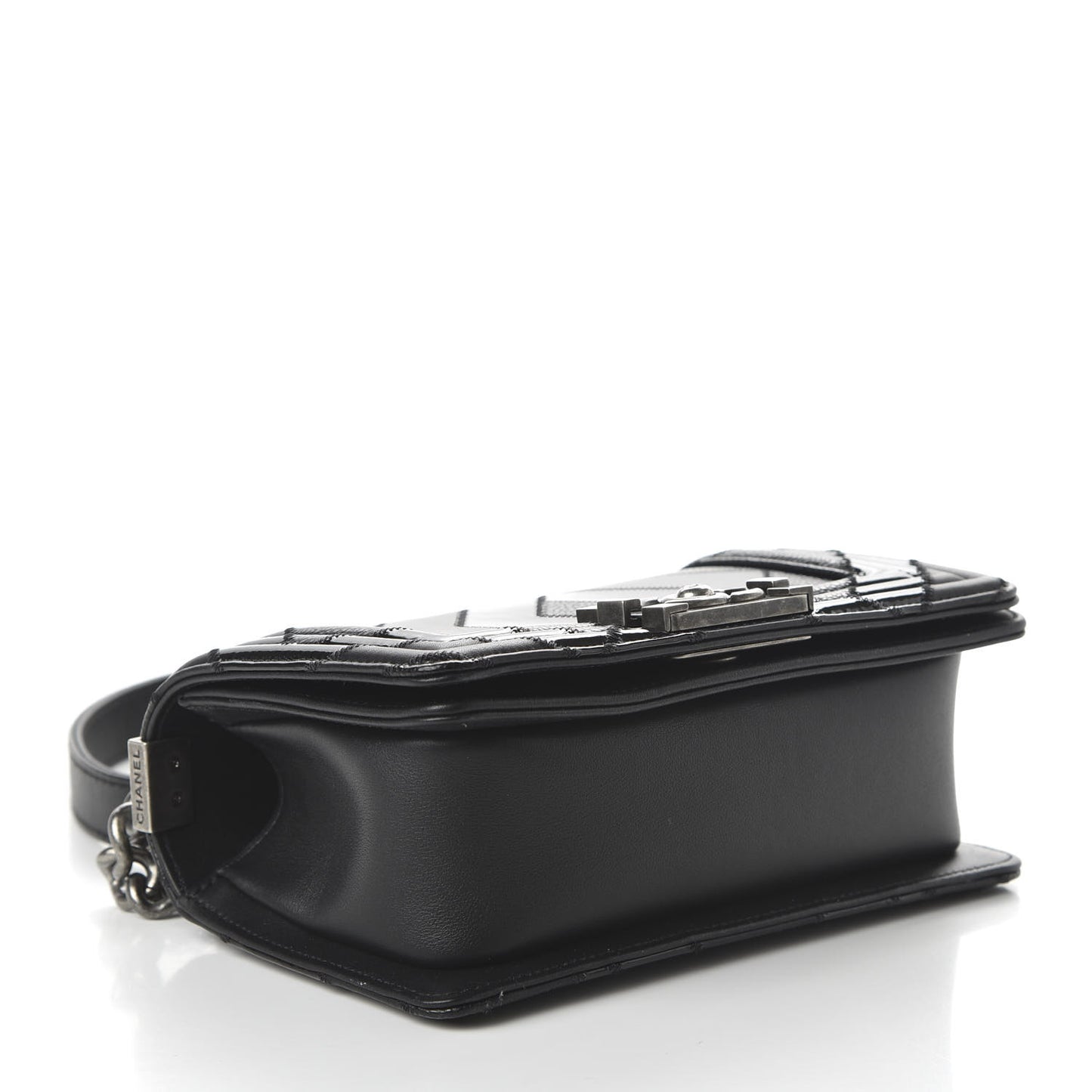 Calfskin Patent Calfskin Caviar Small Boy Flap Black