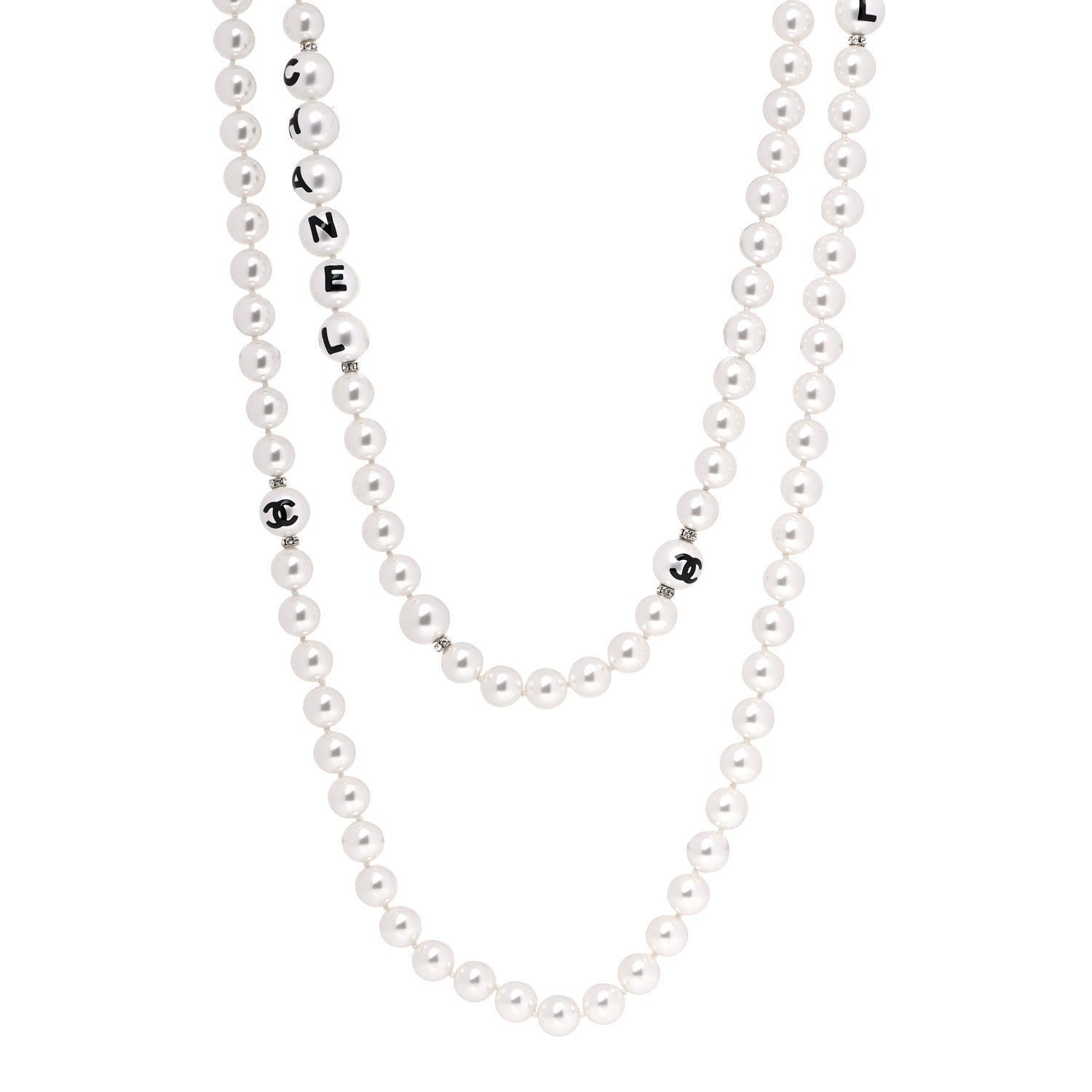Chanel Pearl Crystal Long CC Logo Necklace Gold 1 of 15