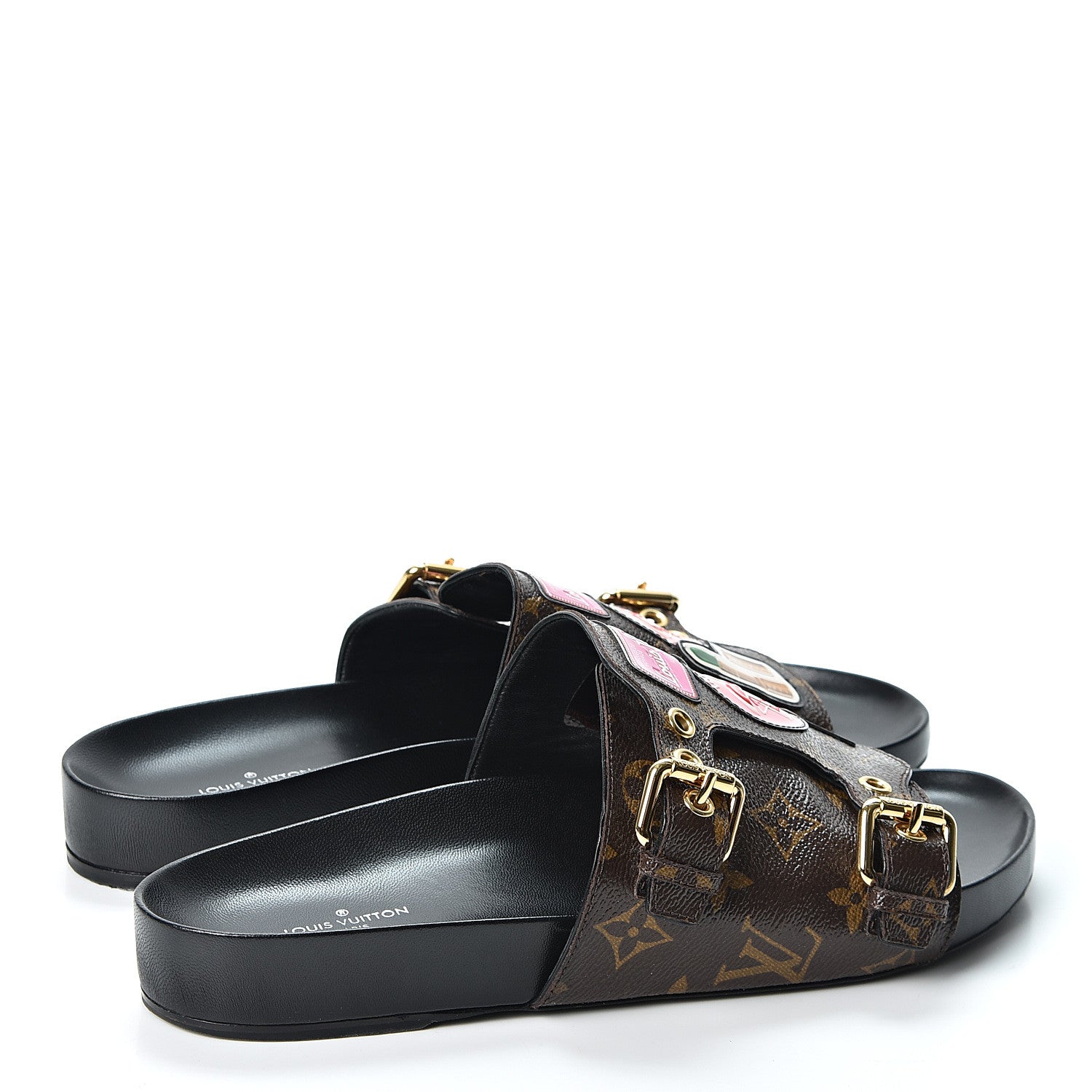 Louis Vuitton Monogram Patch Work World Tour Bom Dia Flat Mule 40 Black 4 of 11