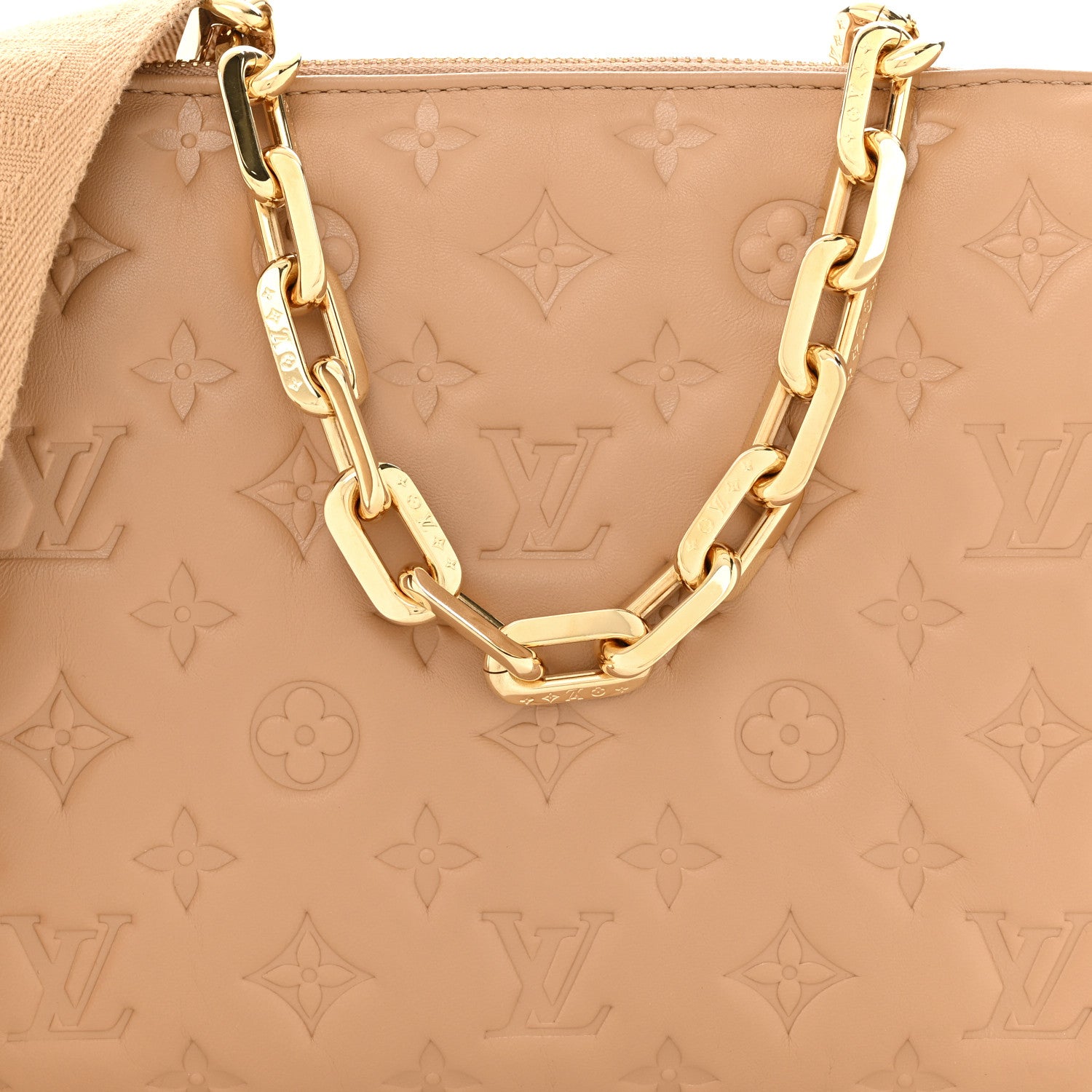 Louis Vuitton Lambskin Embossed Monogram Coussin PM Camel 7 of 10