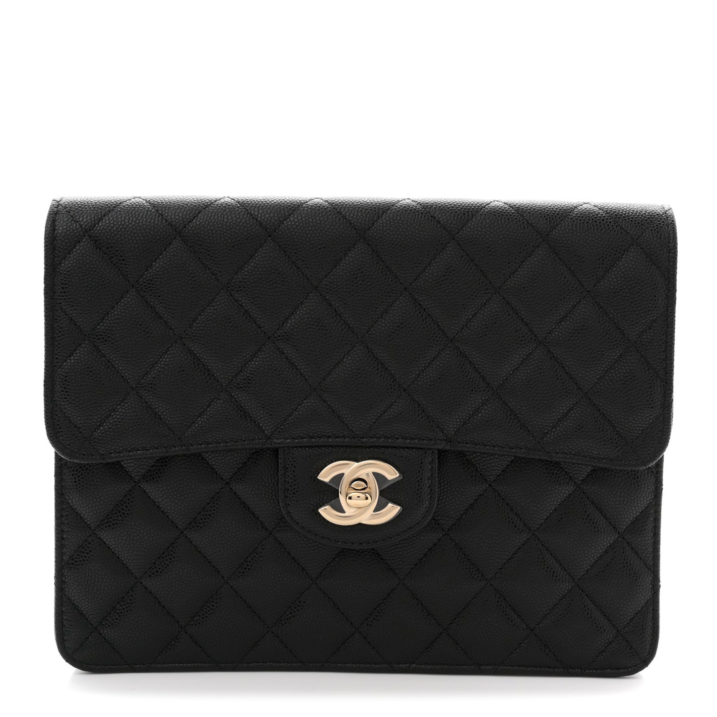 Caviar Quilted Square Flap Clutch Black