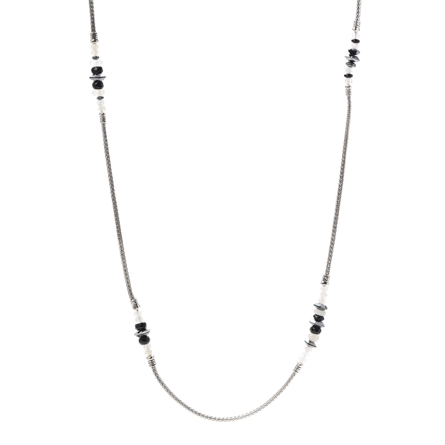 John Hardy Sterling Silver Hematite Moonstone Black Onyx Classic Chain Station Necklace 1 of 5