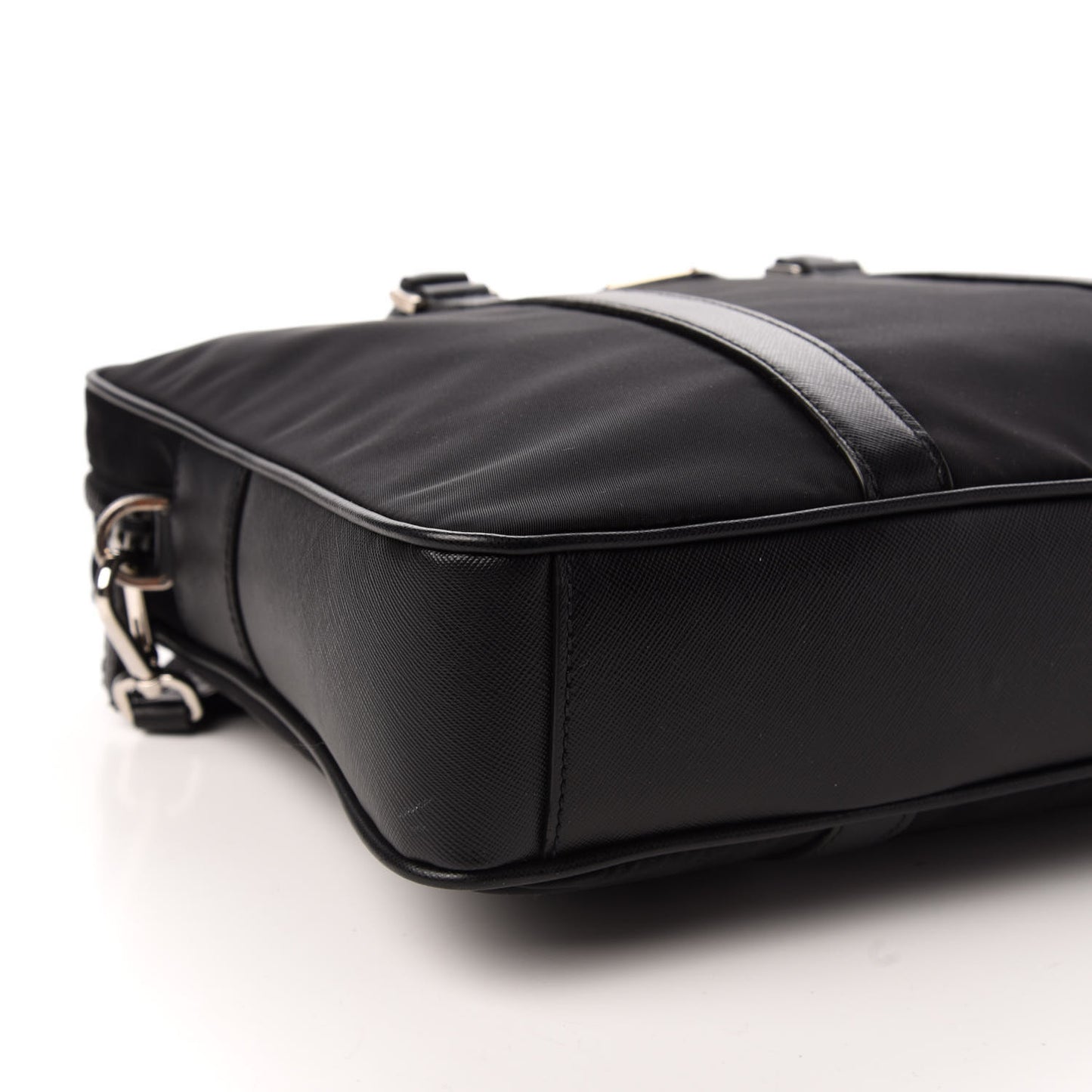 Tessuto Nylon Saffiano Metal Triangle Logo Work Bag Black