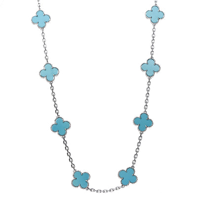 Van Cleef & Arpels 18K White Gold Turquoise 10 Motifs Vintage Alhambra Necklace 1 of 7