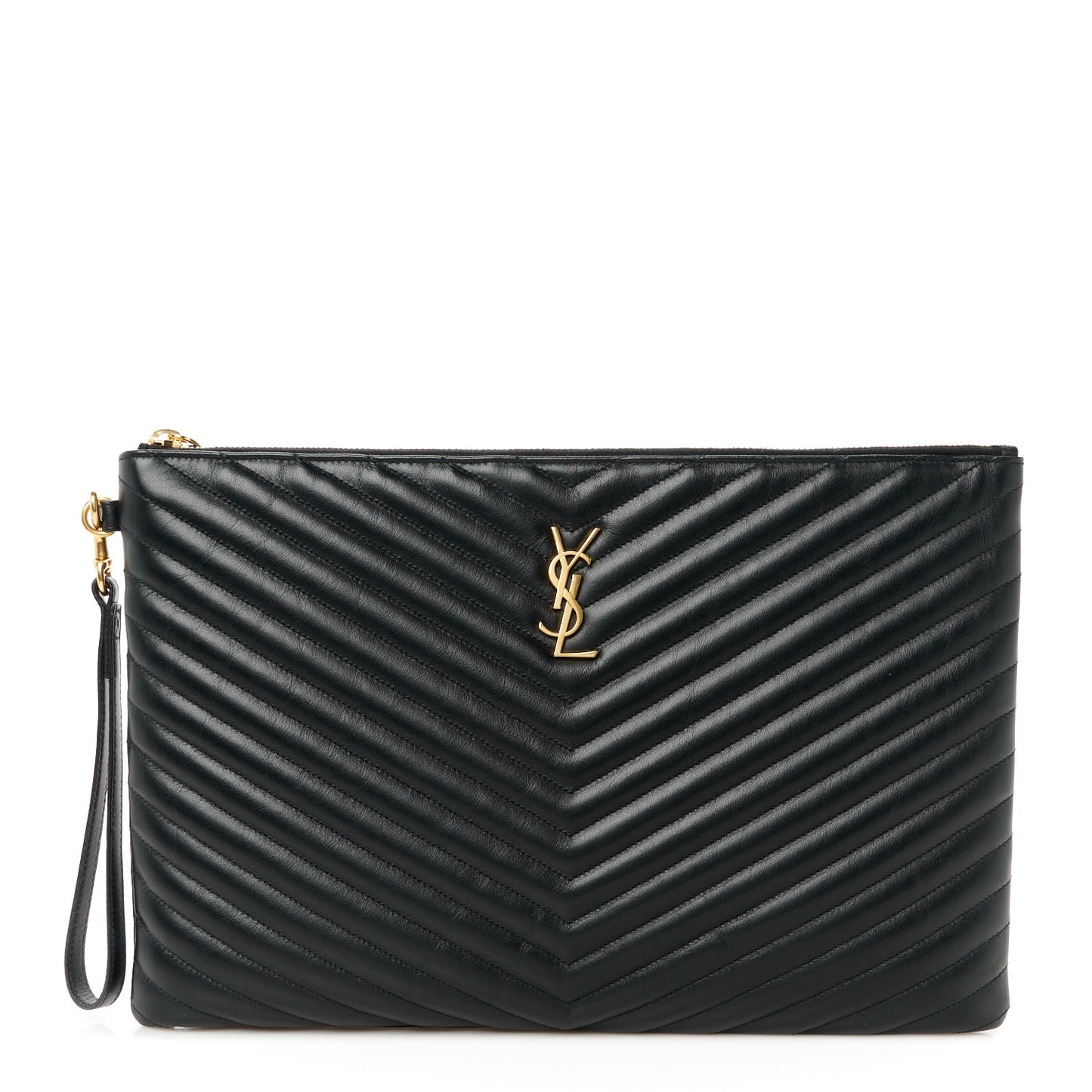Calfskin Matelasse Chevron Monogram Document Holder Black