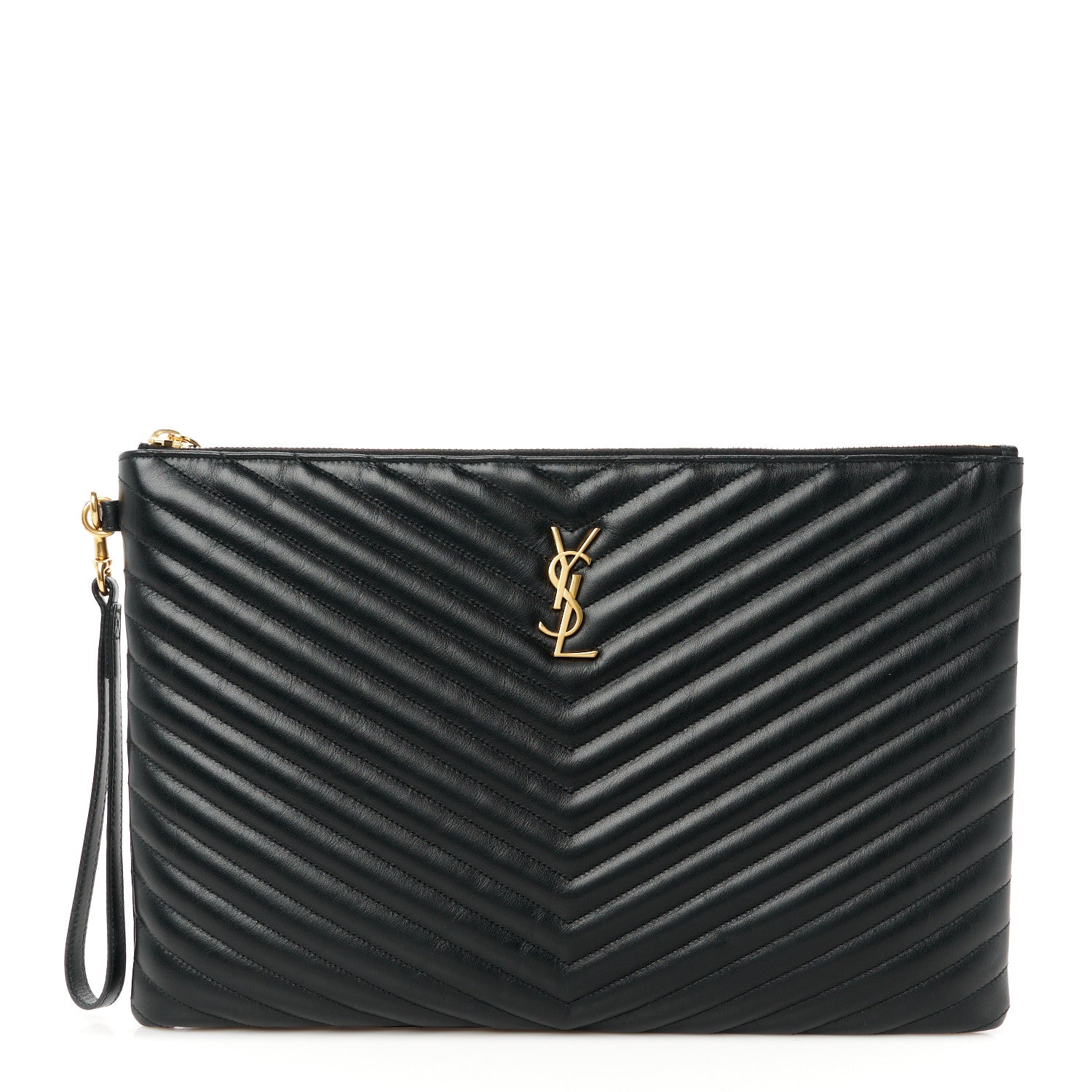 Saint Laurent Calfskin Matelasse Chevron Monogram Document Holder Black 1 of 8