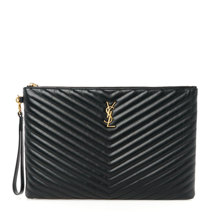 Saint Laurent Calfskin Matelasse Chevron Monogram Document Holder Black 1 of 8