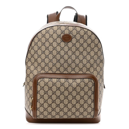 Gucci GG Supreme Monogram Textured Calfskin Retro Interlocking G Backpack Brown Beige 1 of 11