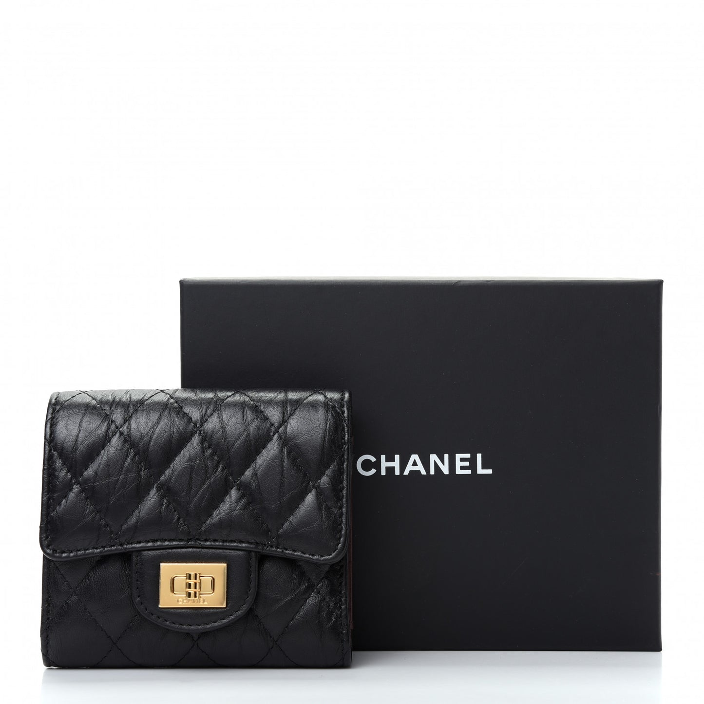 Aged Calfskin Quilted Reissue Compact Wallet Black