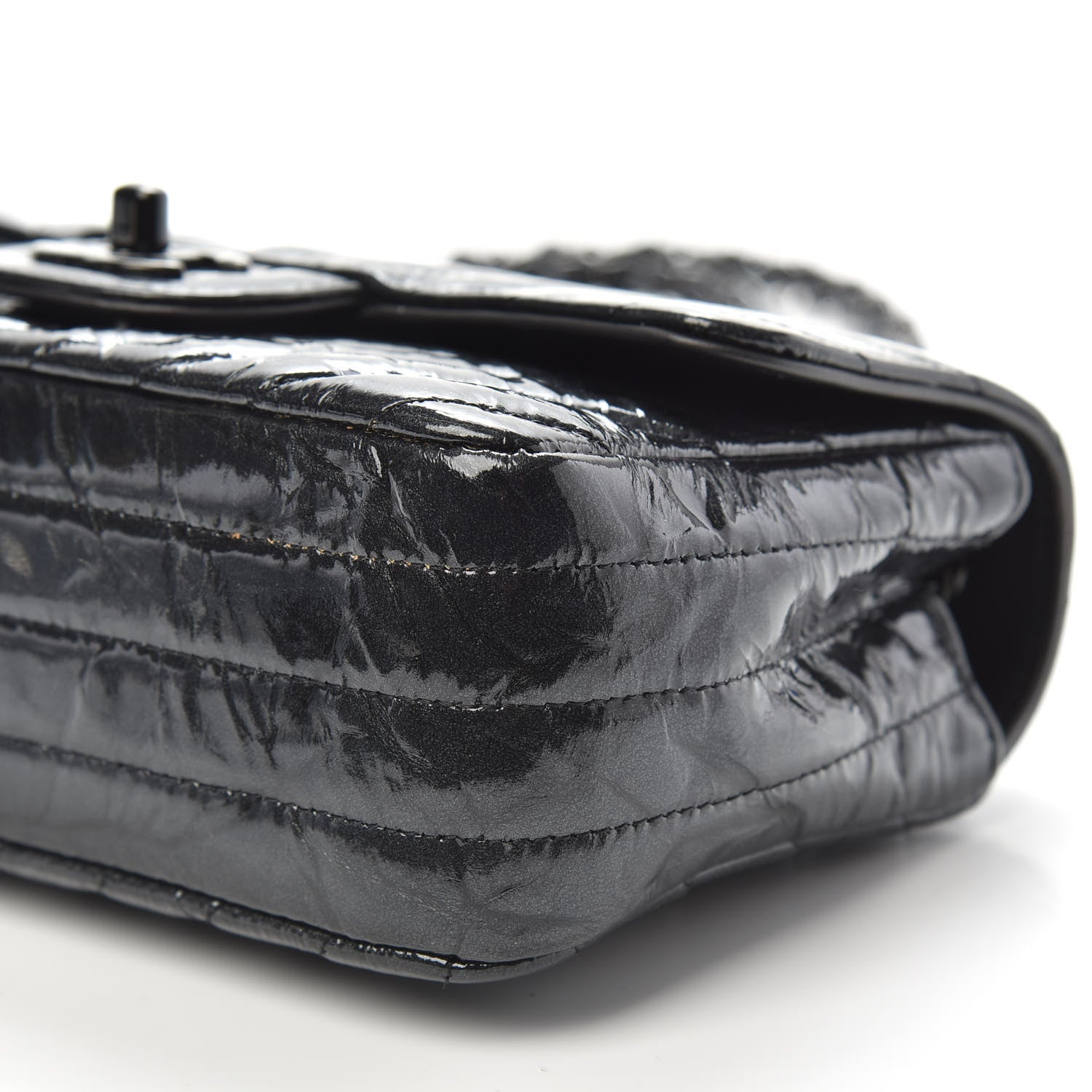 Chanel Patent Metallic Crumpled Calfskin Chevron Quilted Mini Rectangular Flap So Black 9 of 12