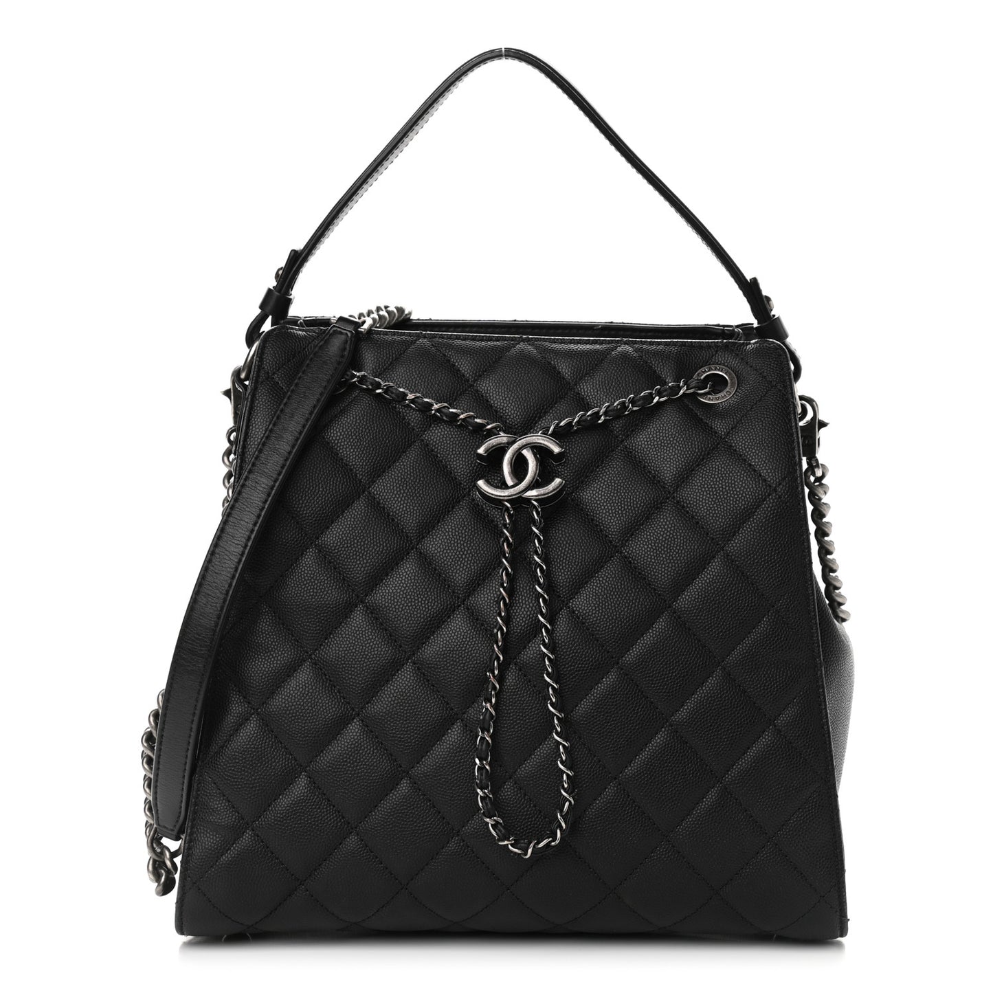 Caviar Quilted Medium CC Bucket Bag Black