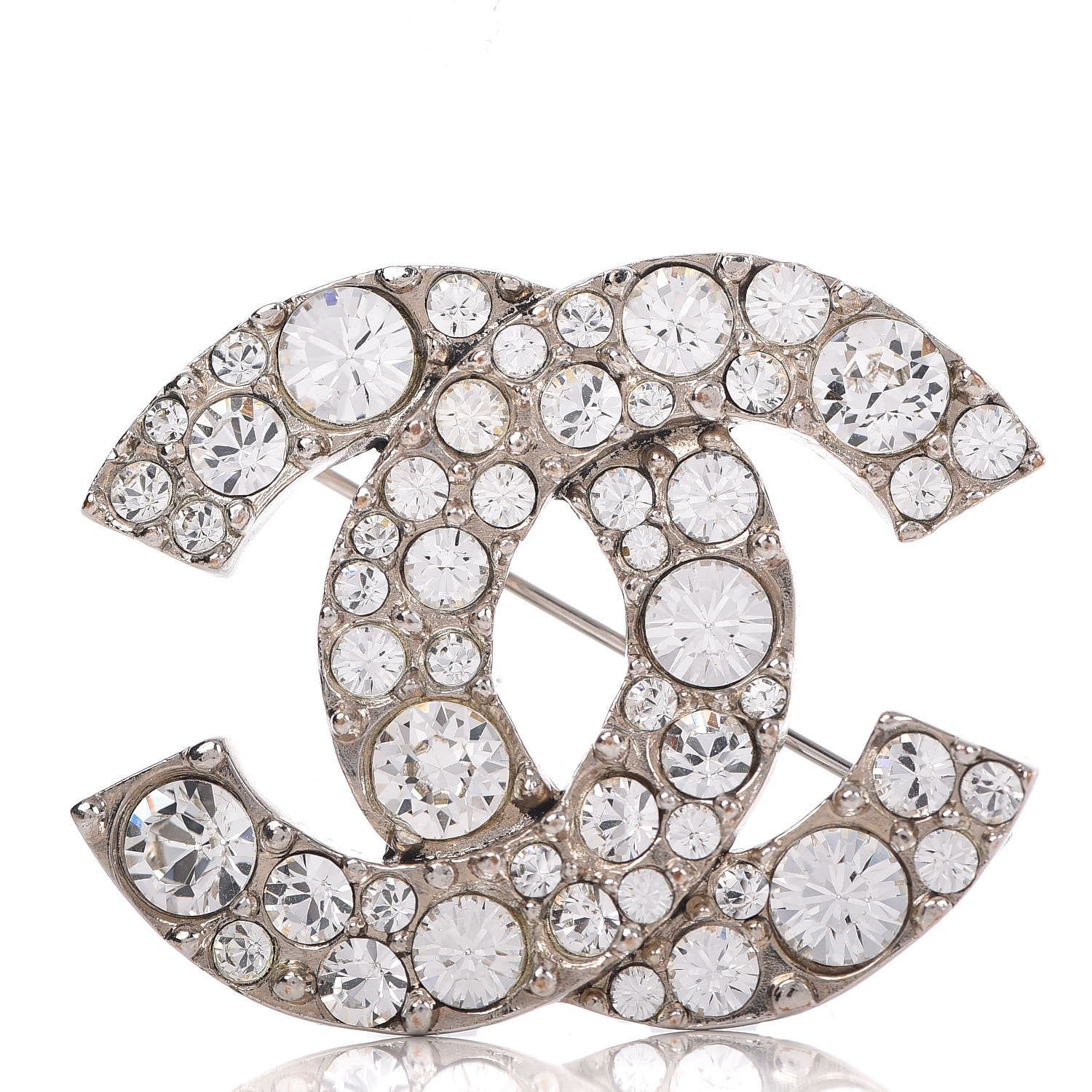 Chanel Crystal CC Brooch Silver 1 of 5