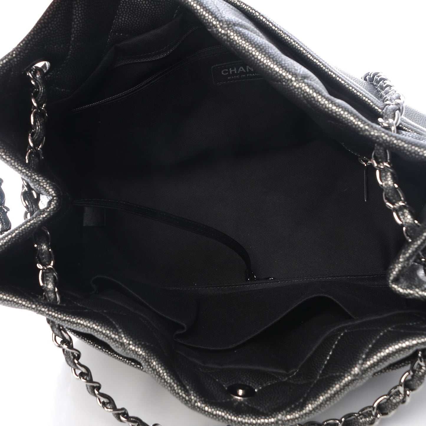 Metallic Caviar Quilted CC Timeless Tote Dark Silver