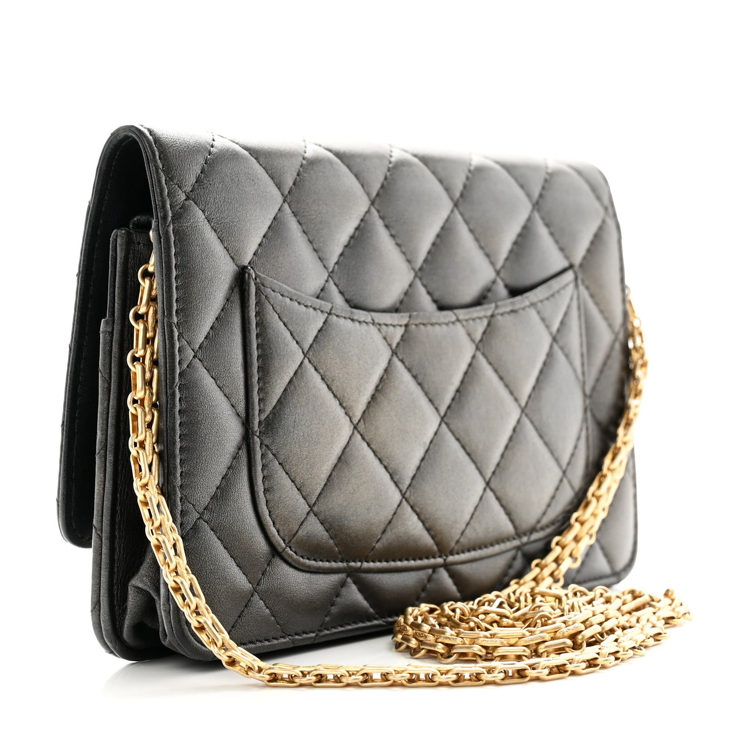 Metallic Calfskin Quilted Reissue Wallet On Chain WOC Grey