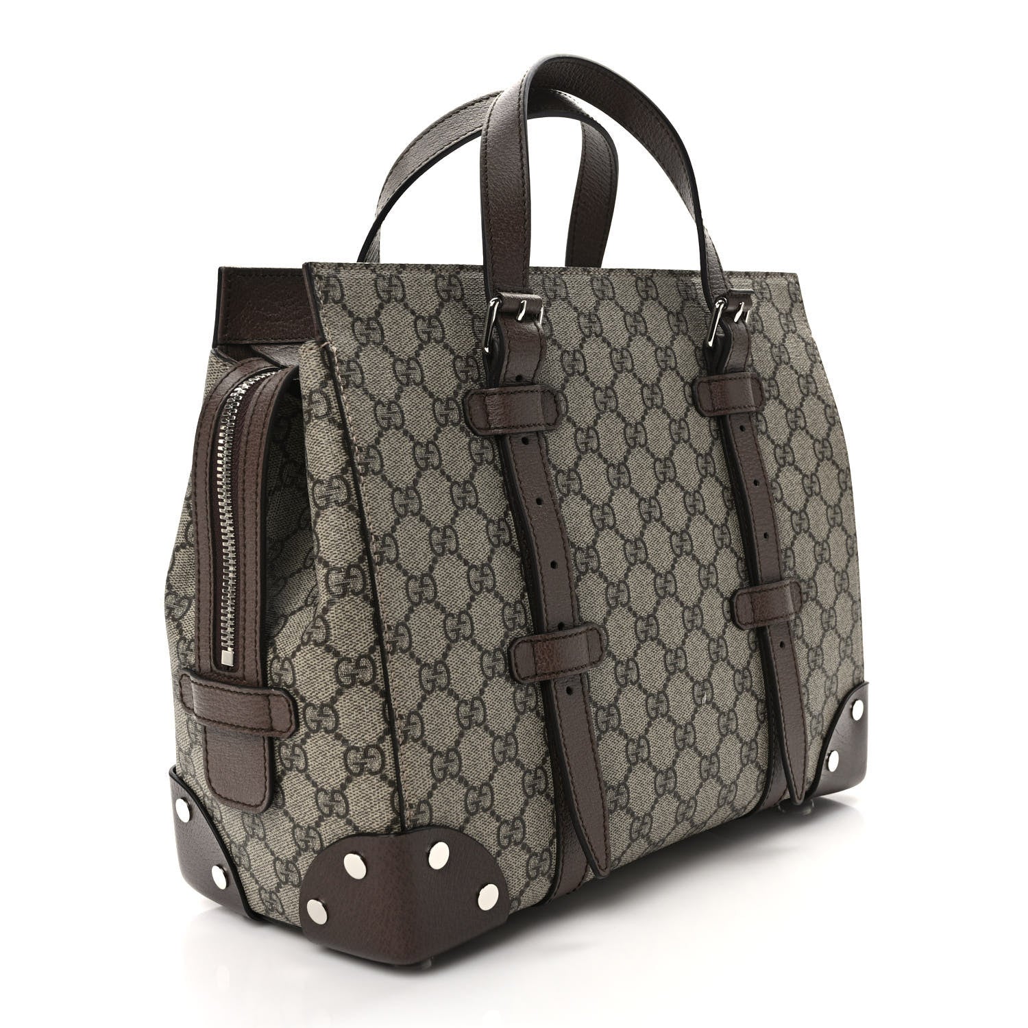 Gucci GG Supreme Monogram Textured Dollar Calfskin Small Detail Tote Beige Ebony New Acero 3 of 9
