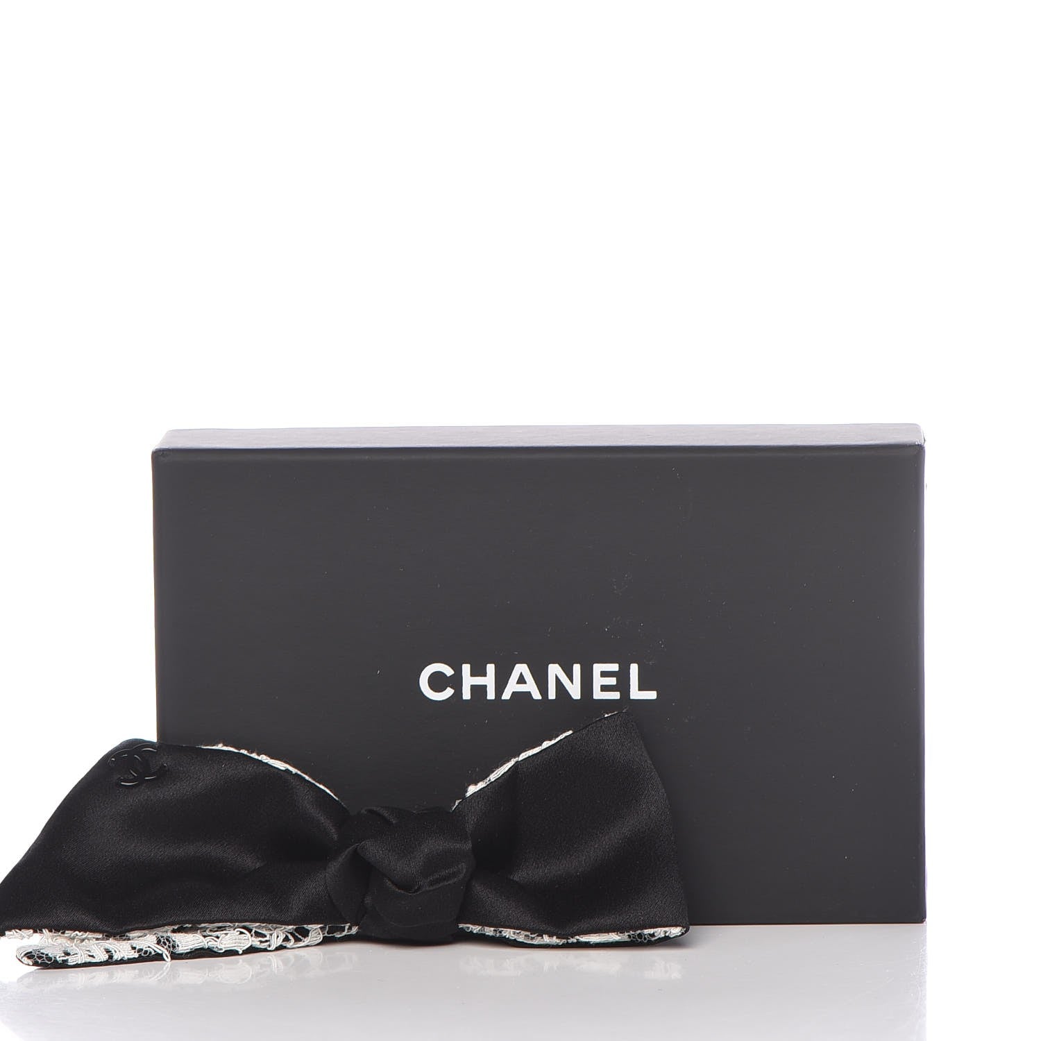 Chanel Satin Lace Bow Brooch Black White 5 of 5