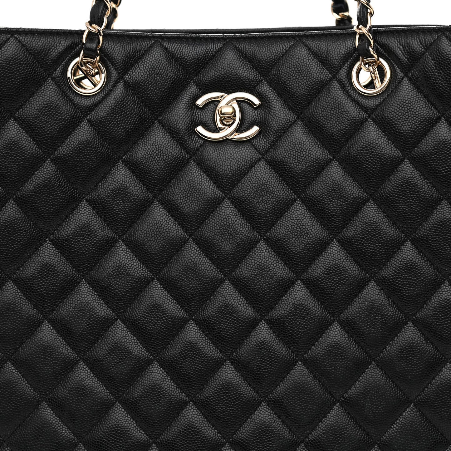 Caviar Quilted Large Shopping Tote Black