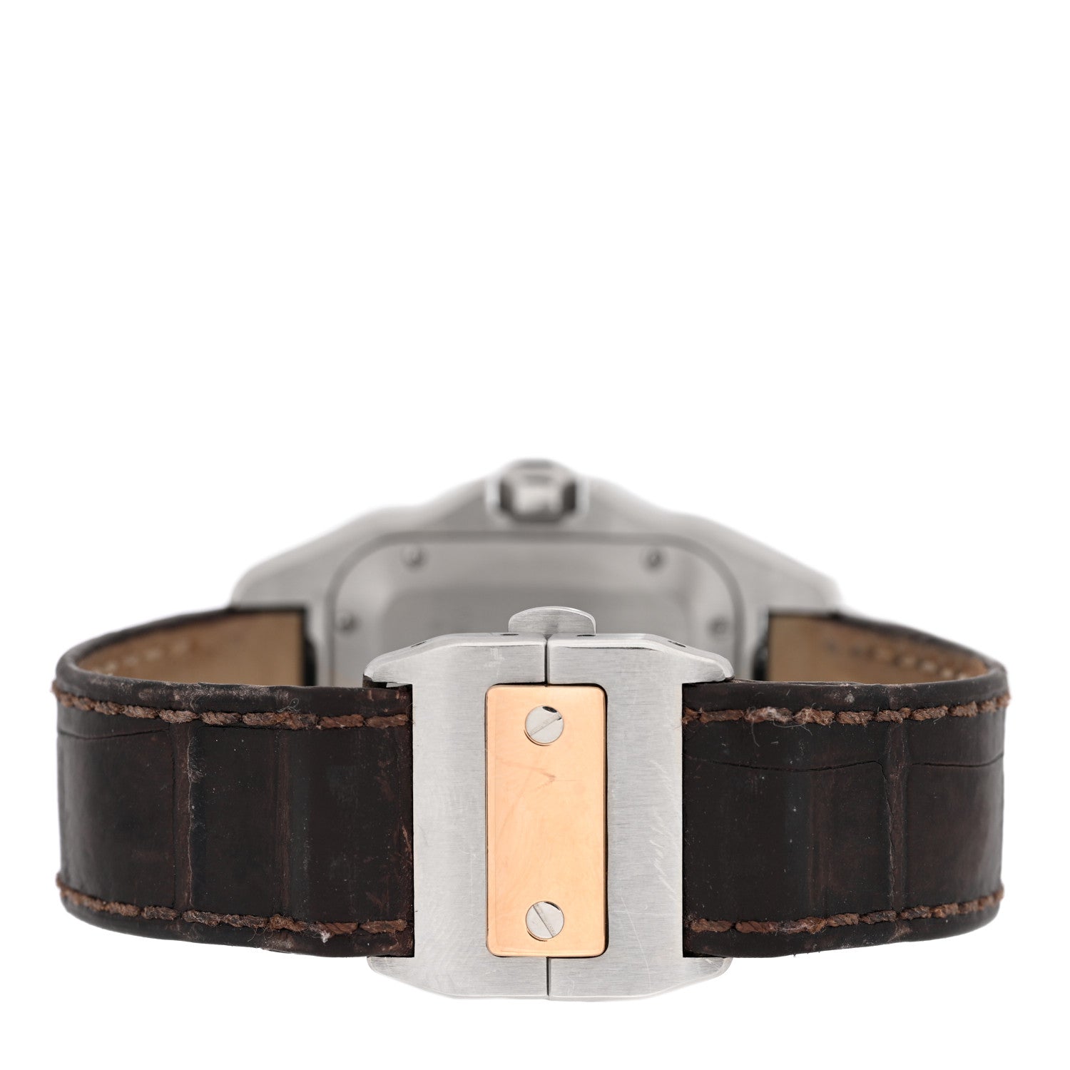 Cartier Stainless Steel 18K Yellow Gold Alligator 33mm Santos 100 Automatic Watch Brown 3 of 6