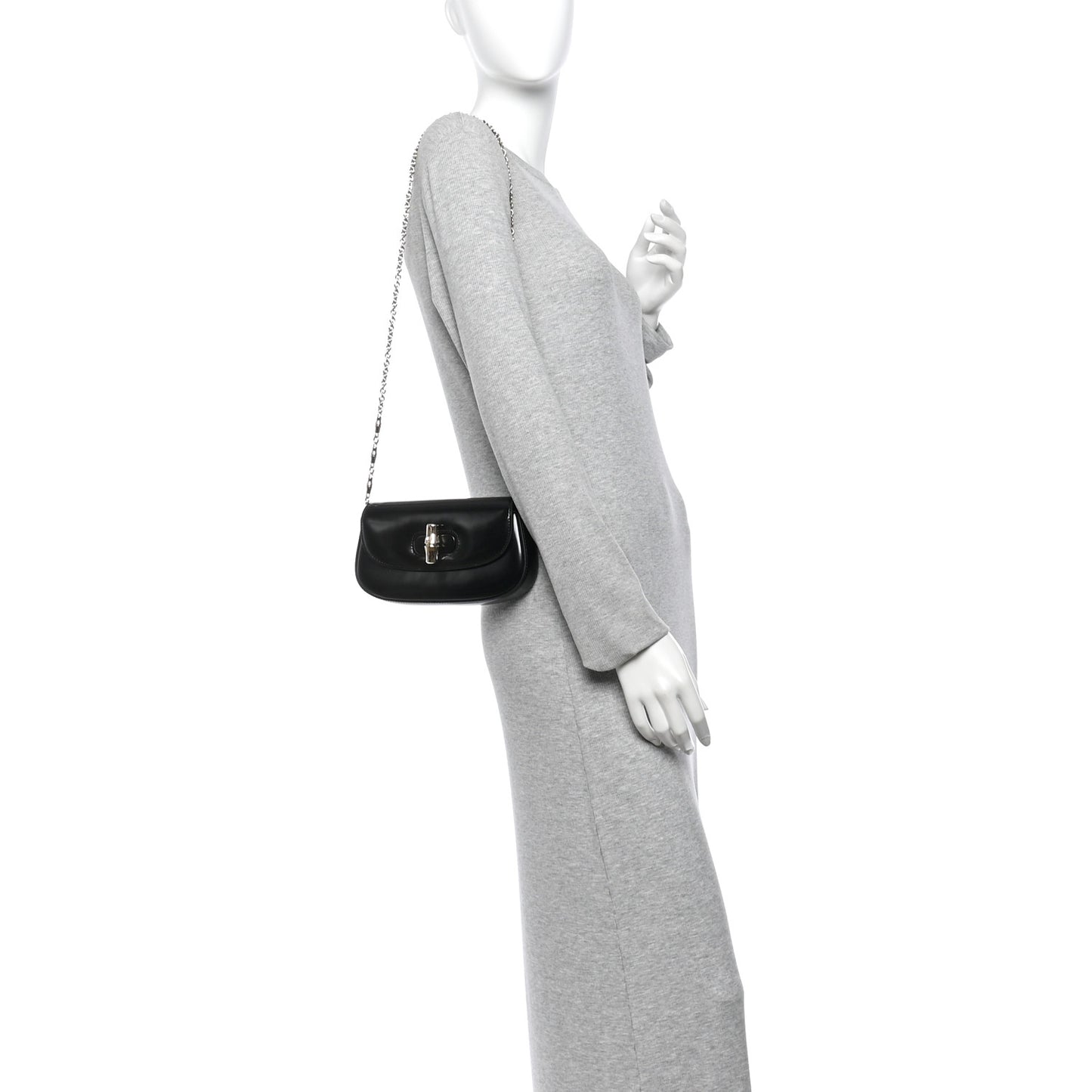 Shiny Calfskin Small Bamboo Night Bag Black
