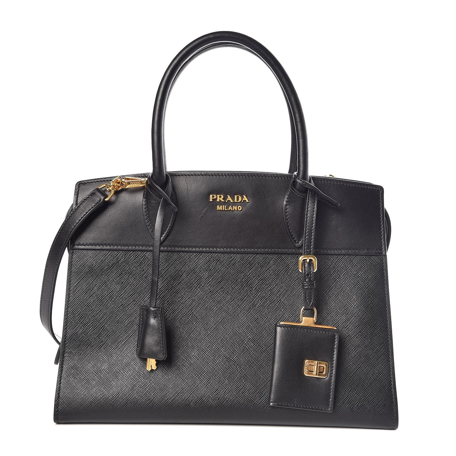Prada Saffiano City Calfskin Medium Esplanade Tote Black 1 of 9